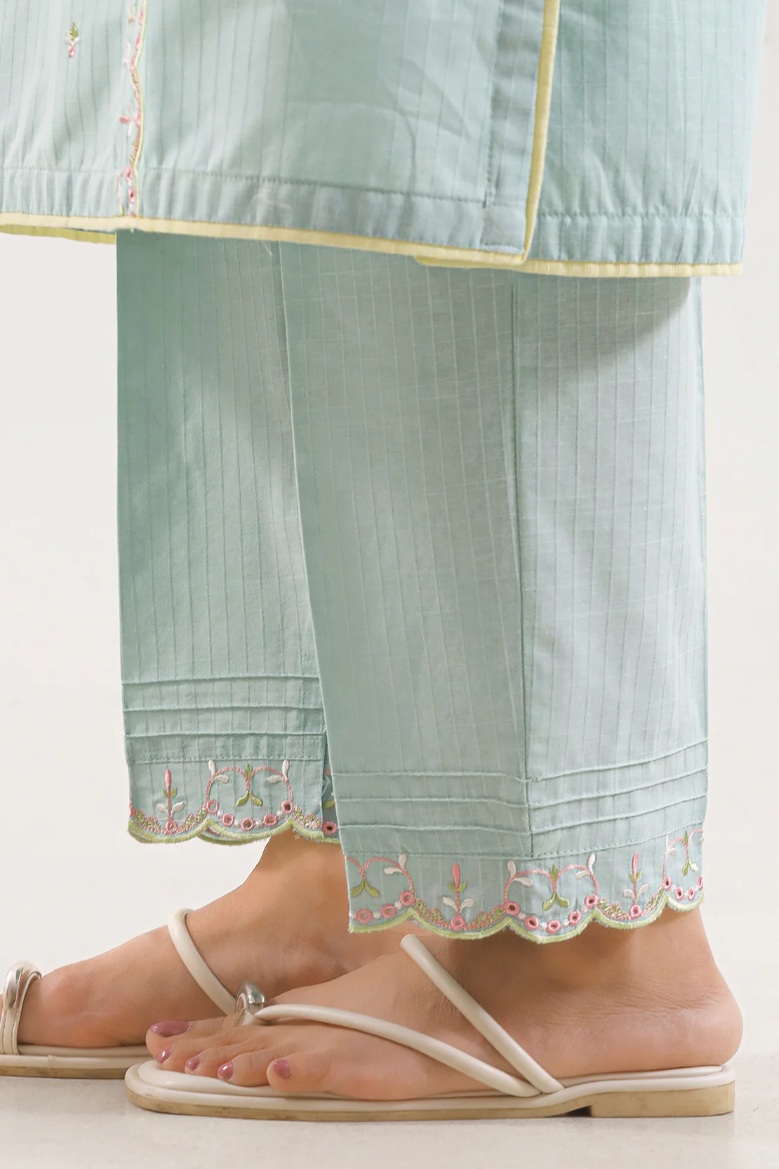 Solid Embroidered Slub Cotton Stitched 3 Piece - Image 5