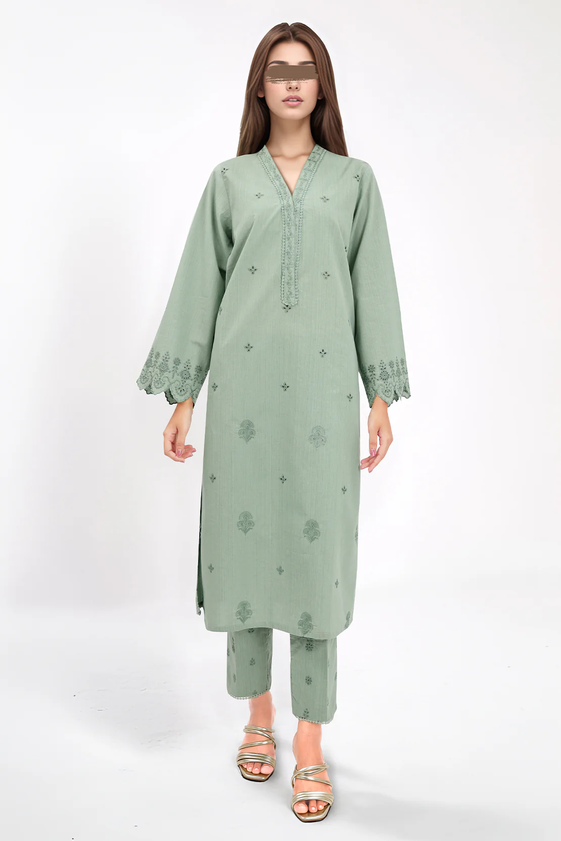 Solid Embroidered Soft Raw Silk Stitched 2 Piece (Shirt/Trouser) - Image 2