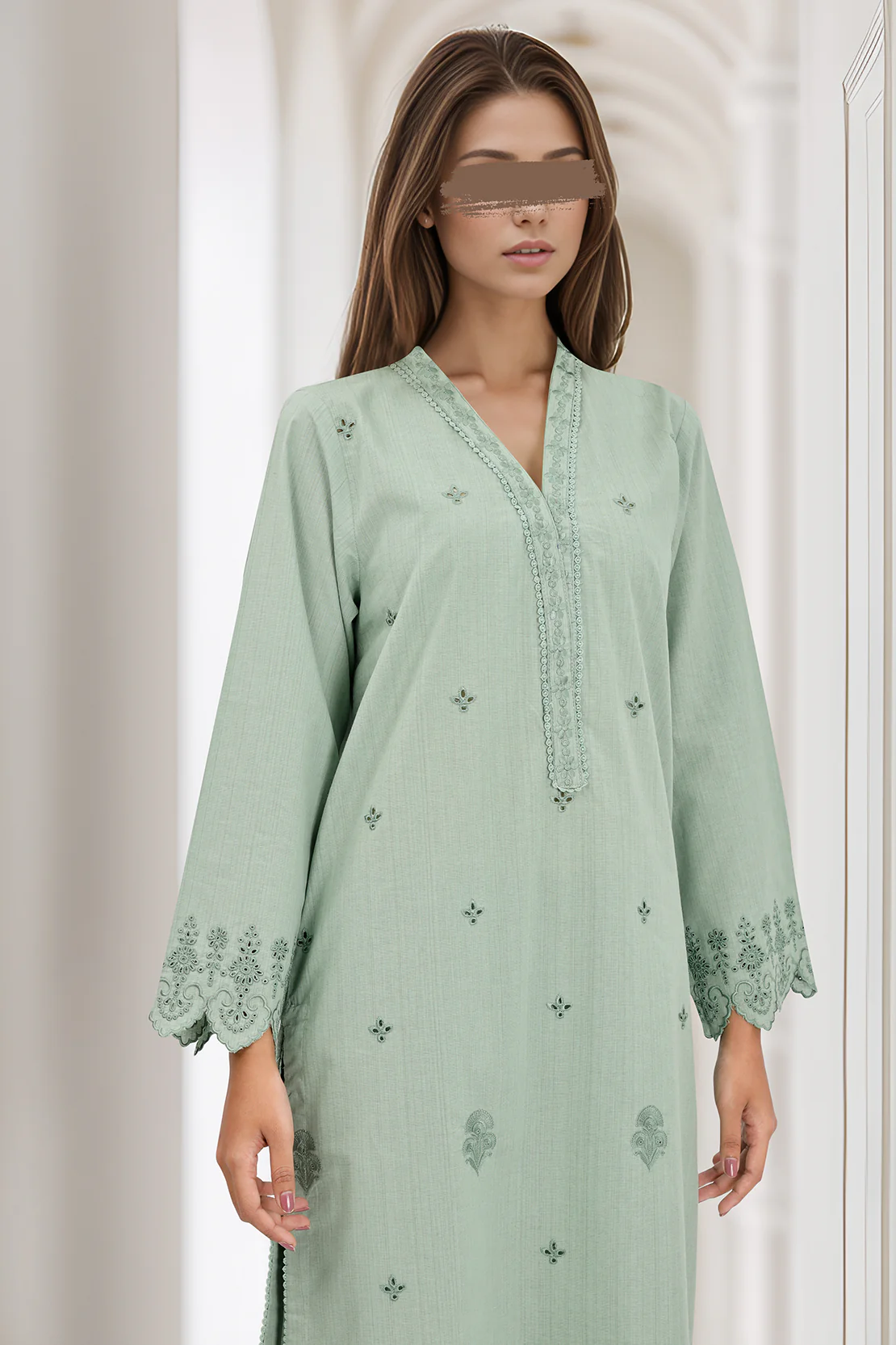 Solid Embroidered Soft Raw Silk Stitched 2 Piece (Shirt/Trouser) - Image 3