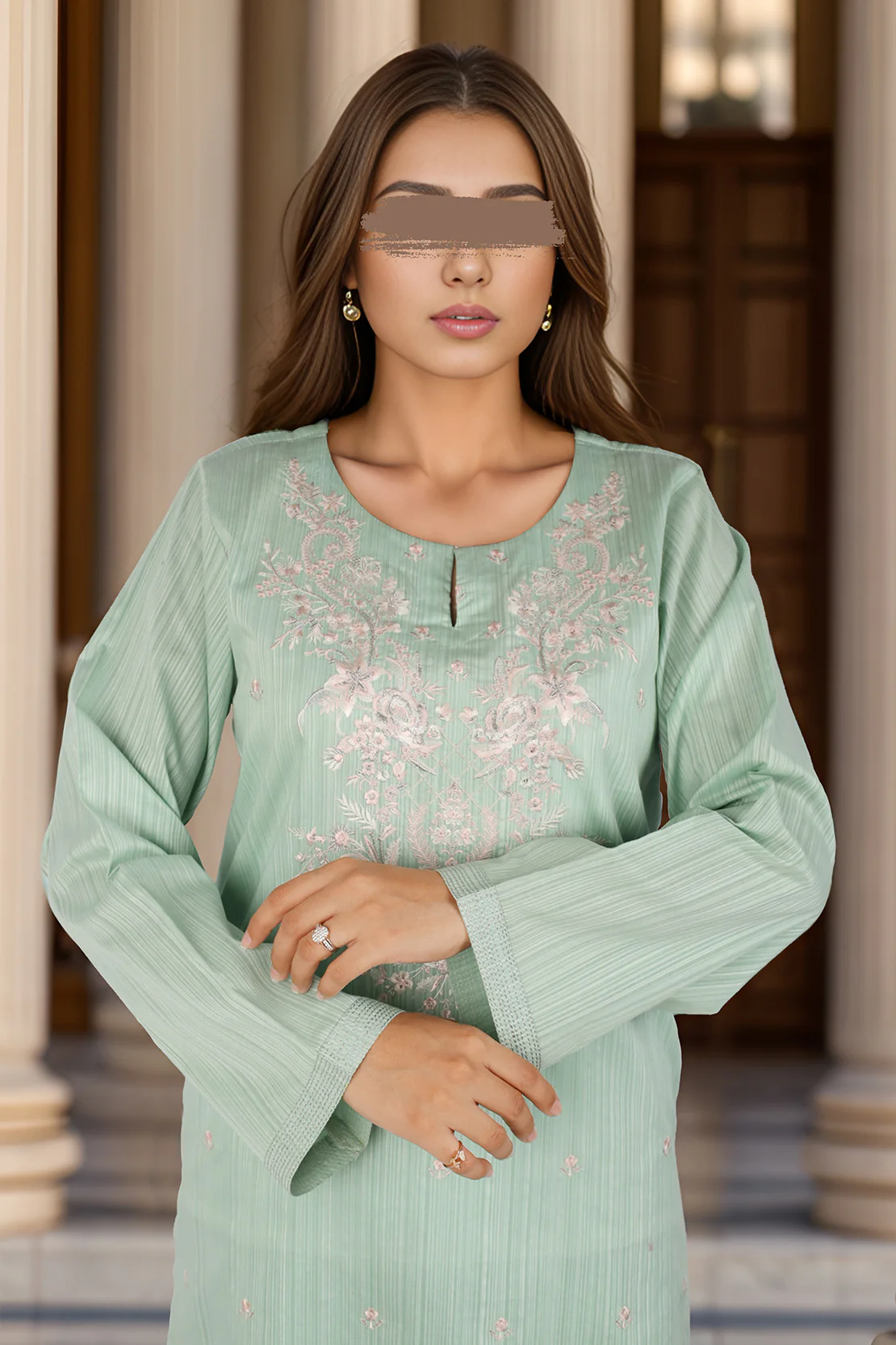 Solid Embroidered Soft Raw Silk Stitched 2 Piece (Shirt/Trouser) - Image 3