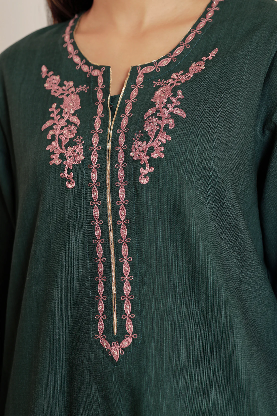 Solid Embroidered Soft Raw Silk Stitched 2 Piece (Shirt/Trouser) - Image 4