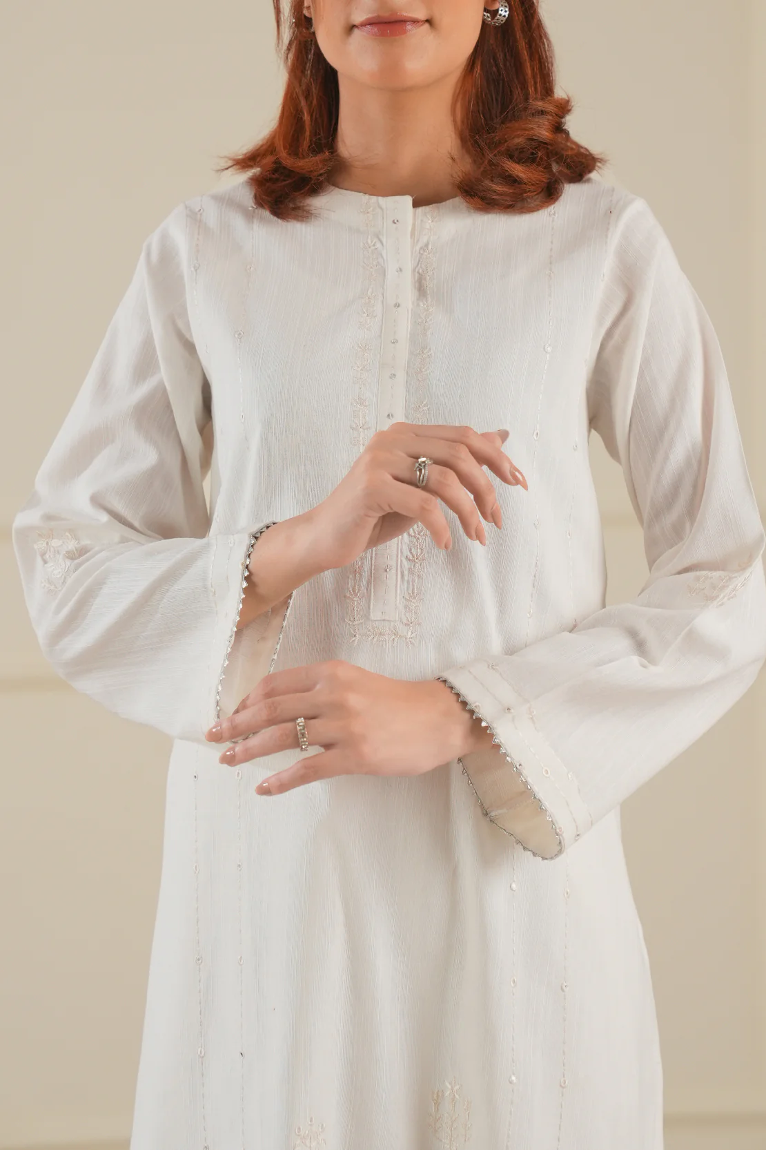Solid Embroidered Soft Raw Silk Stitched 2 Piece (Shirt/Trouser) - Image 5