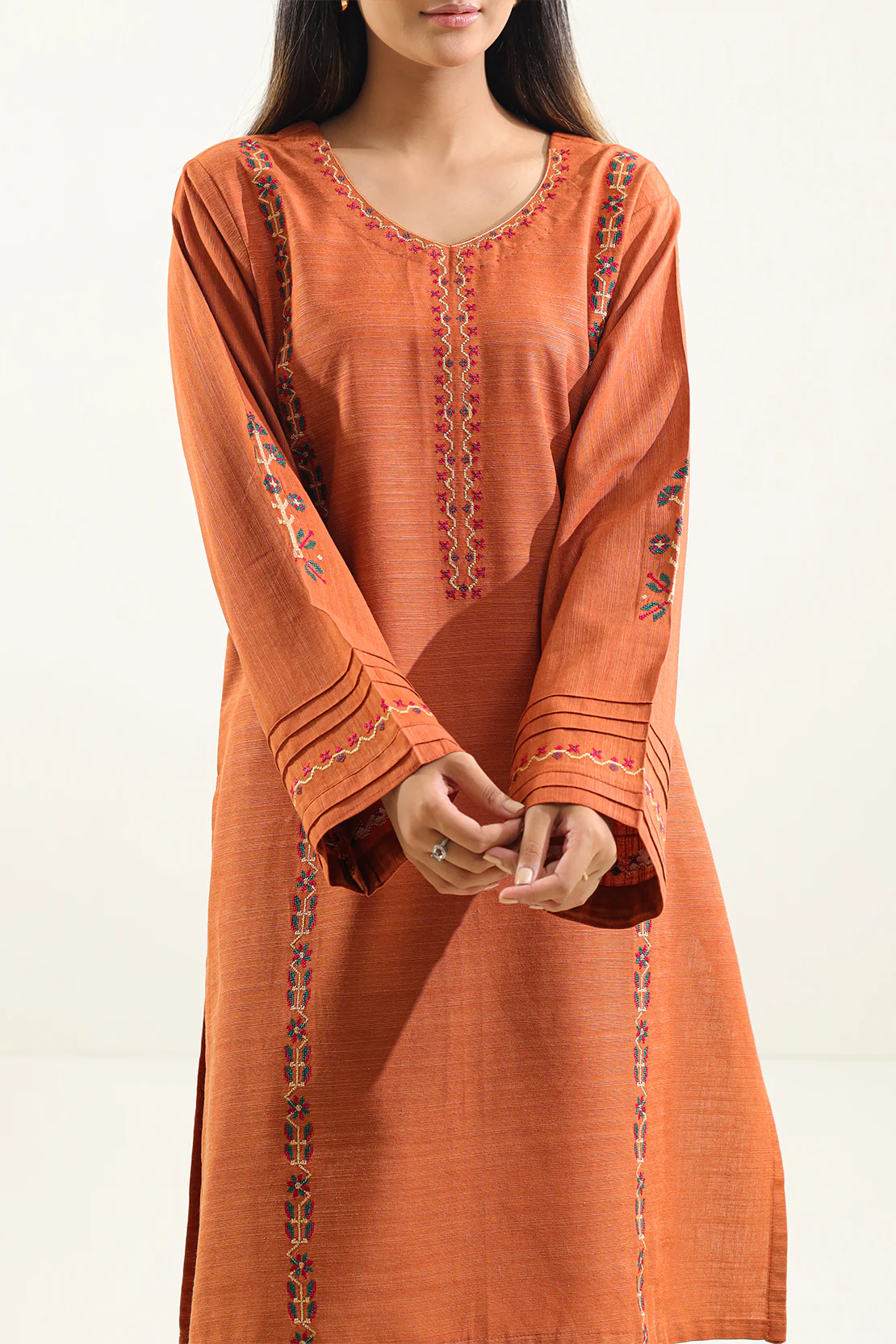 Solid Embroidered Soft Raw Silk Stitched 2 Piece (Shirt/Trouser) - Image 2