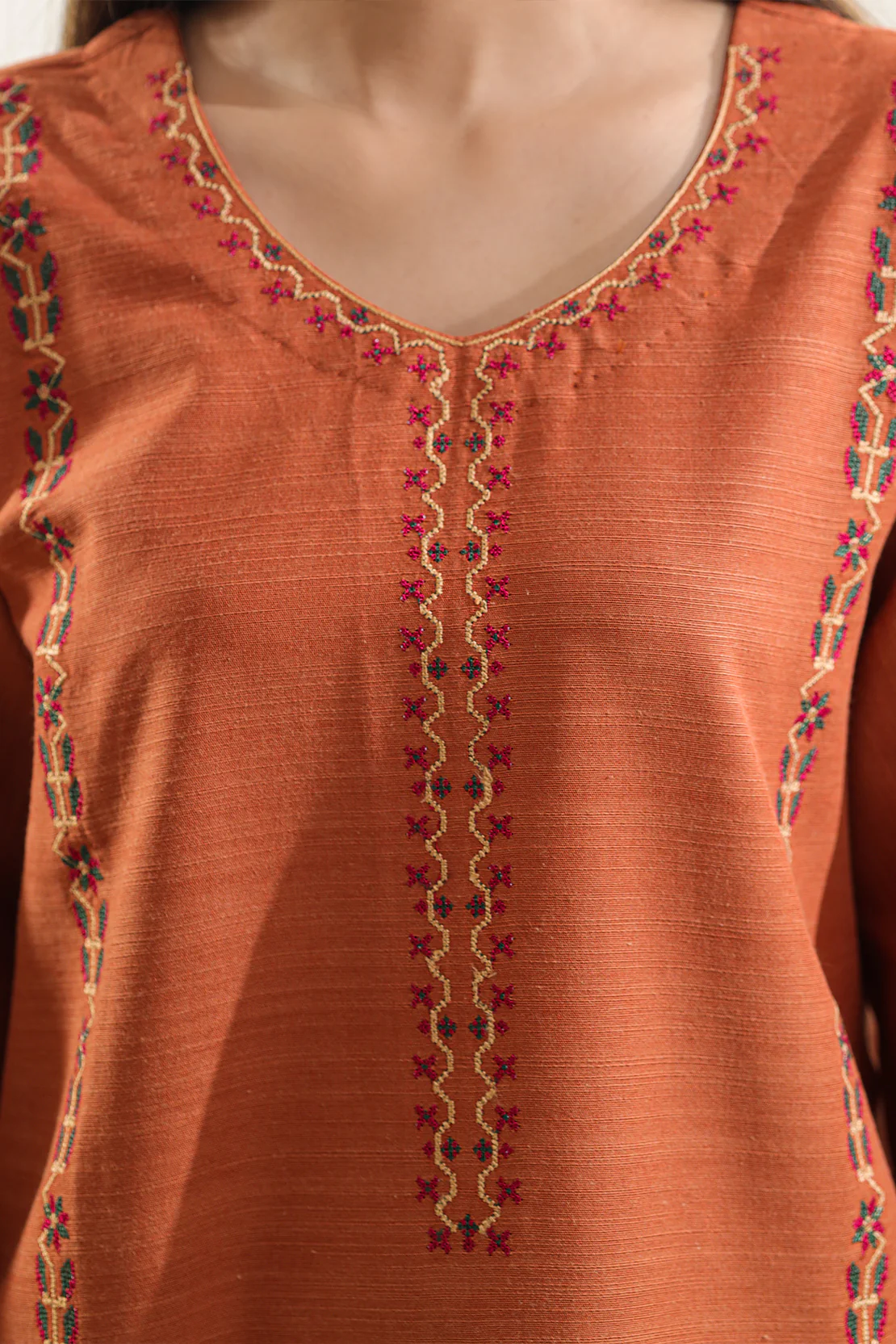Solid Embroidered Soft Raw Silk Stitched 2 Piece (Shirt/Trouser) - Image 4