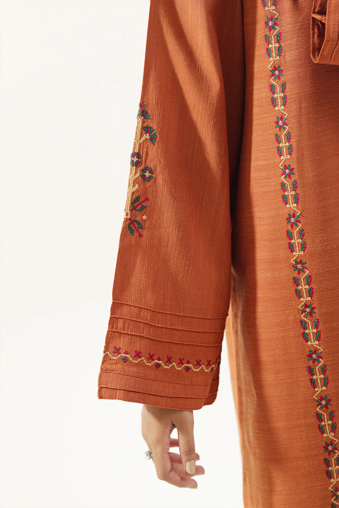 Solid Embroidered Soft Raw Silk Stitched 2 Piece (Shirt/Trouser) - Image 5