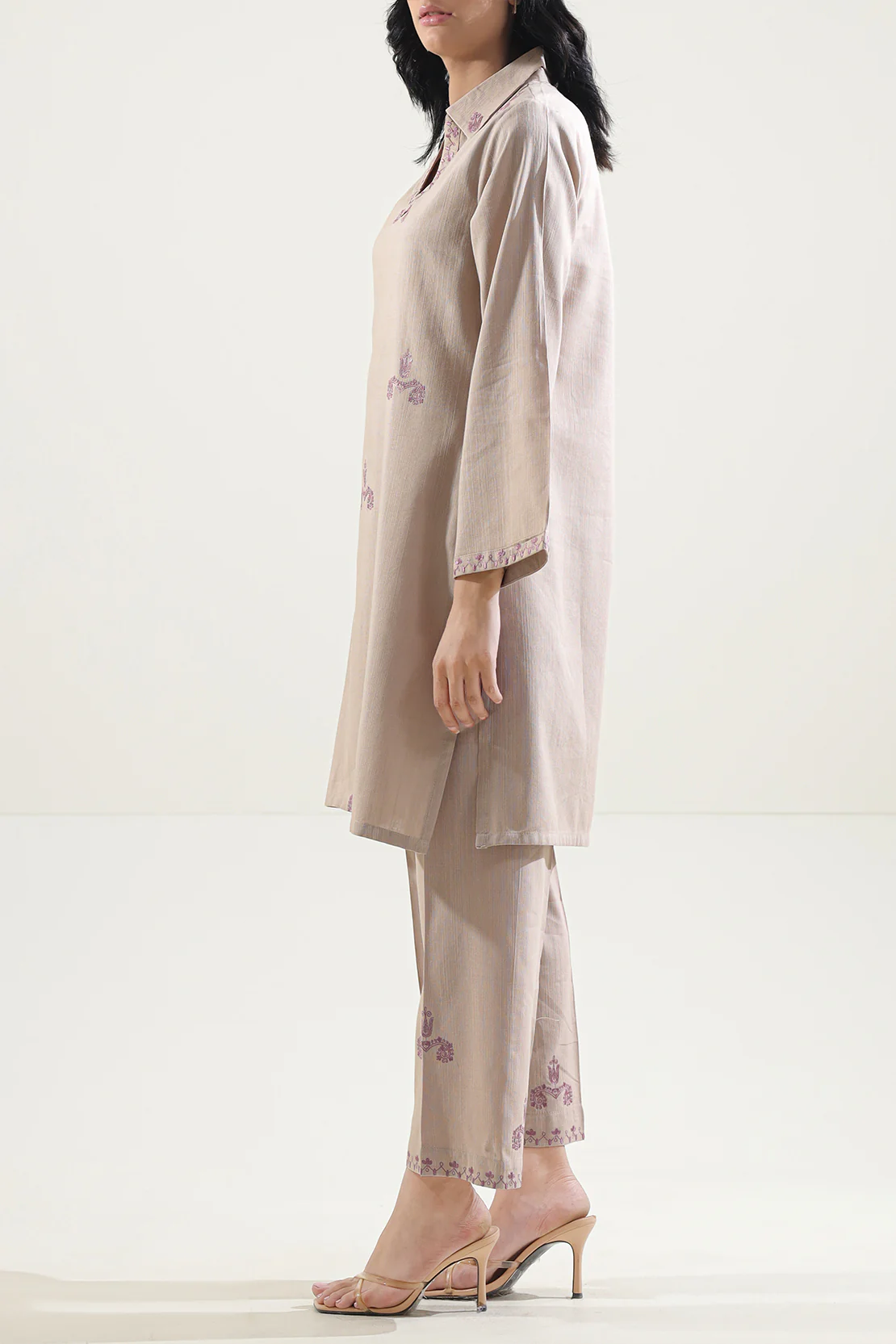 Solid Embroidered Soft Raw Silk Stitched 2 Piece (Shirt/Trouser) - Image 2