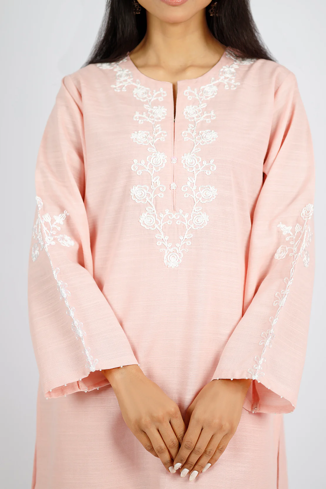Solid Embroidered Soft Raw Silk Stitched 2 Piece (Shirt/Trouser) - Image 4