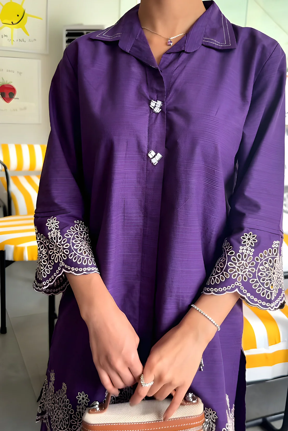 Solid Embroidered Soft Raw Silk Stitched 2 Piece (Shirt/Trouser) - Image 5