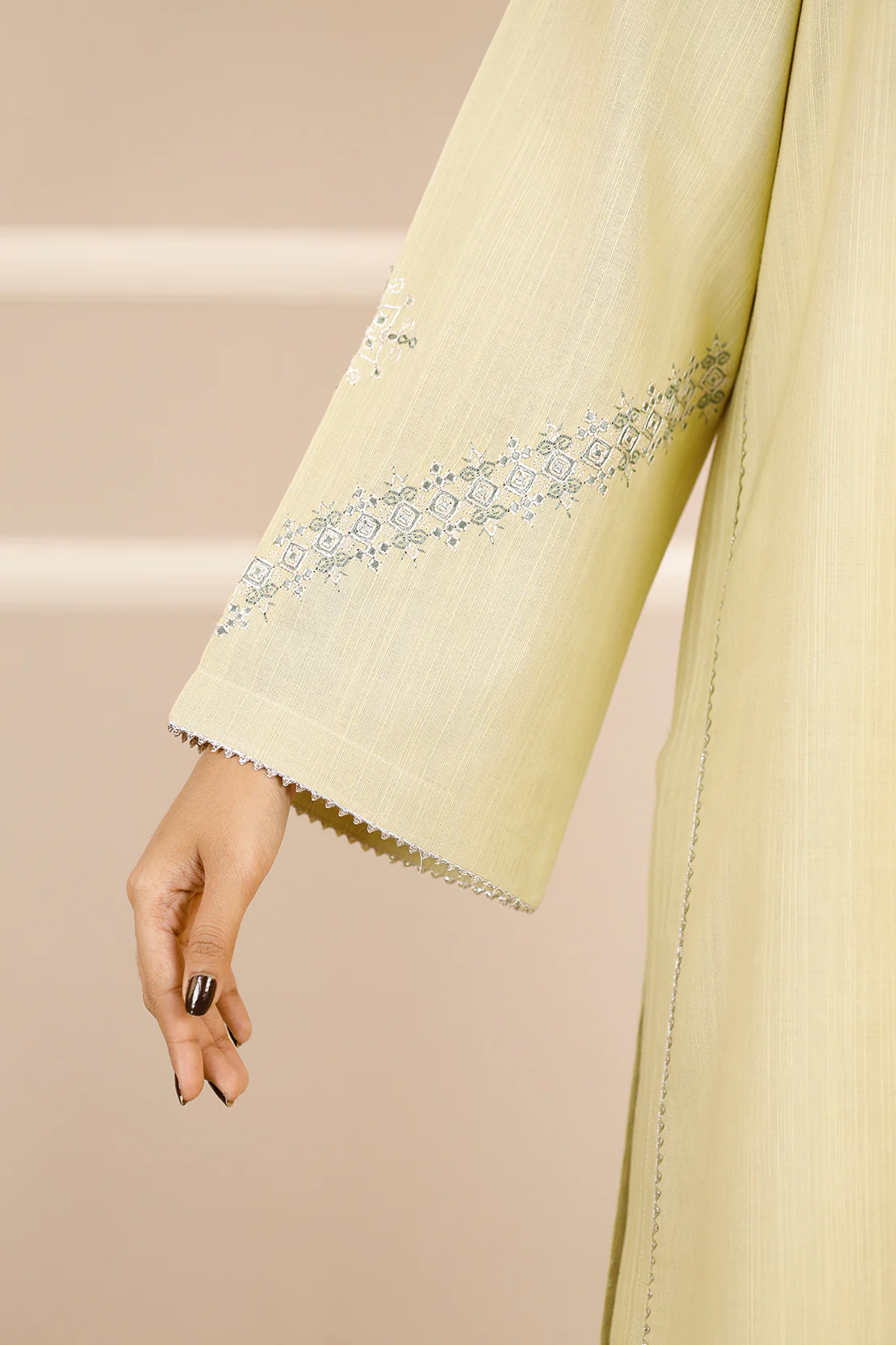 Solid Embroidered Soft Raw Silk Stitched 2 Piece (Shirt/Trouser) - Image 6