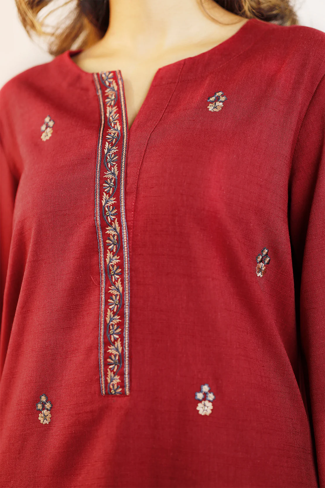 Solid Embroidered Soft Touch Cotton Stitched 2 Piece (Shirt/Trouser) - Image 4