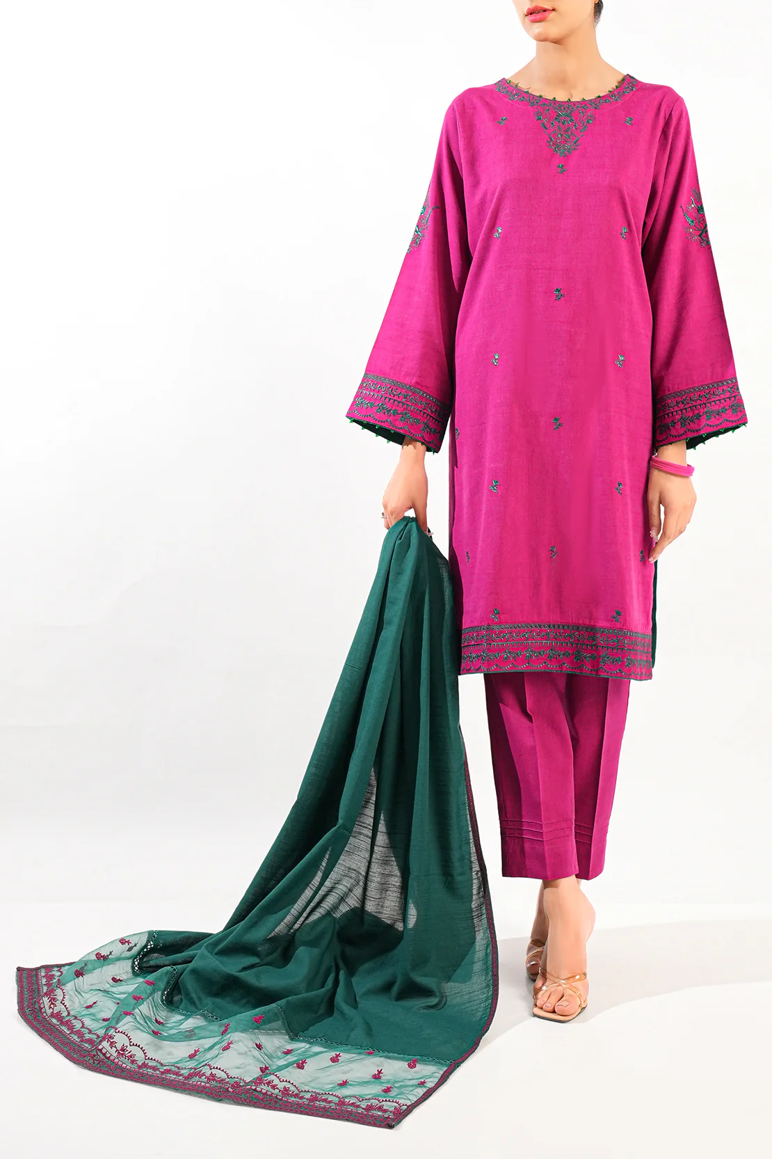 Solid Embroidered Soft Touch Cotton Stitched 2 Piece (Shirt/Trouser) - Image 2