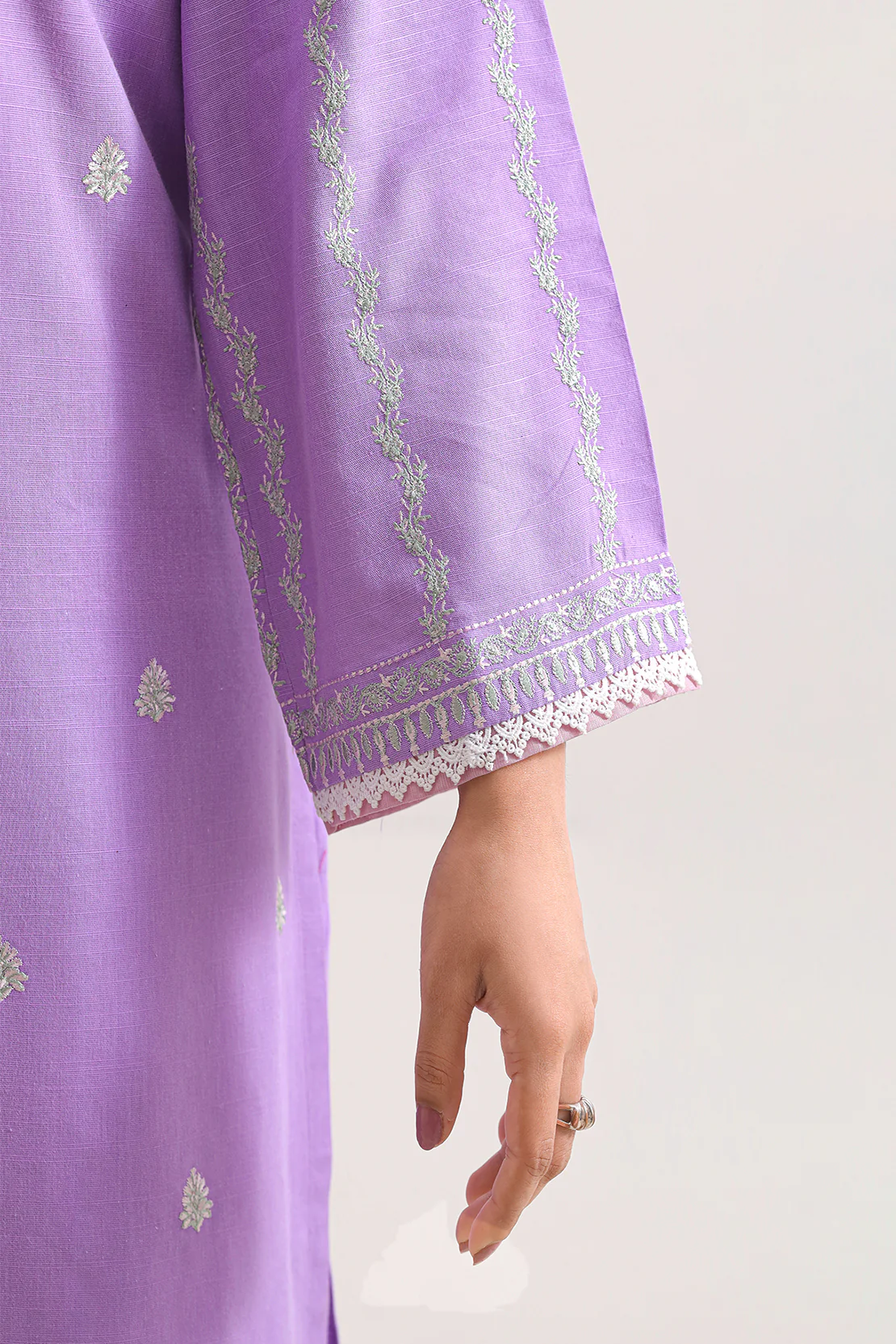 Solid Embroidered Soft Touch Cotton Stitched 3 Piece - Image 5