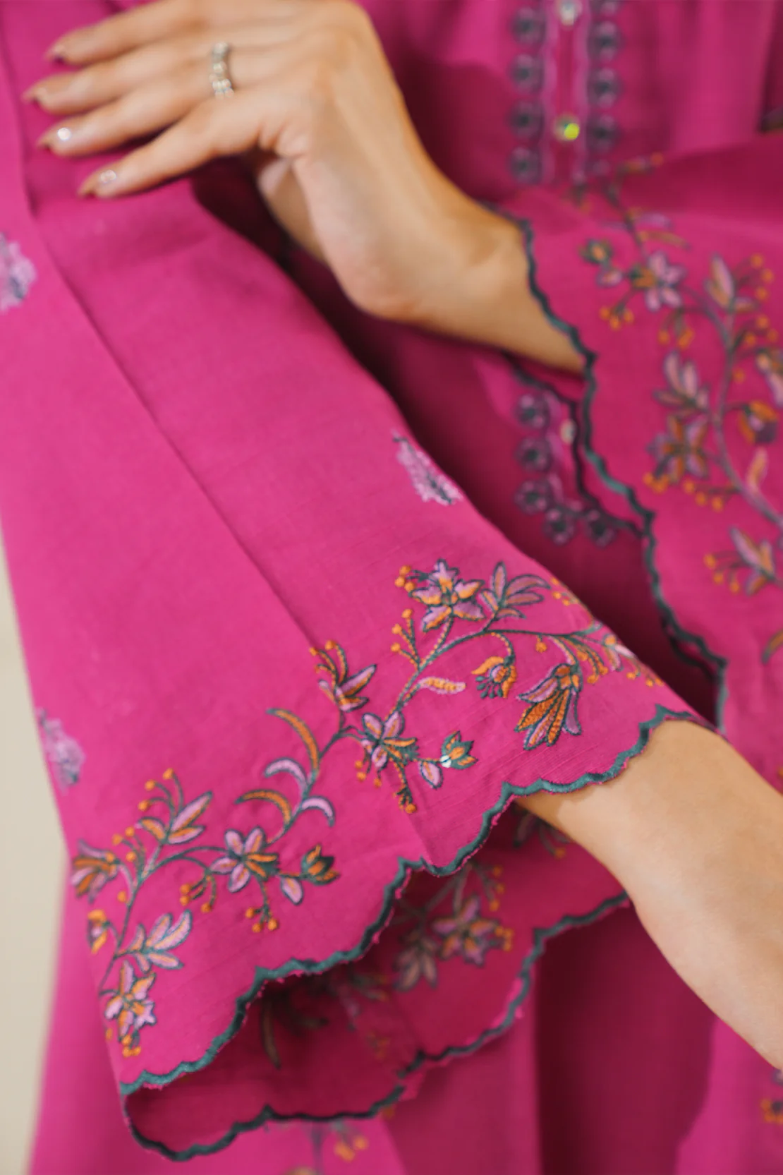Solid Embroidered Soft Touch Cotton Stitched 3 Piece - Image 6