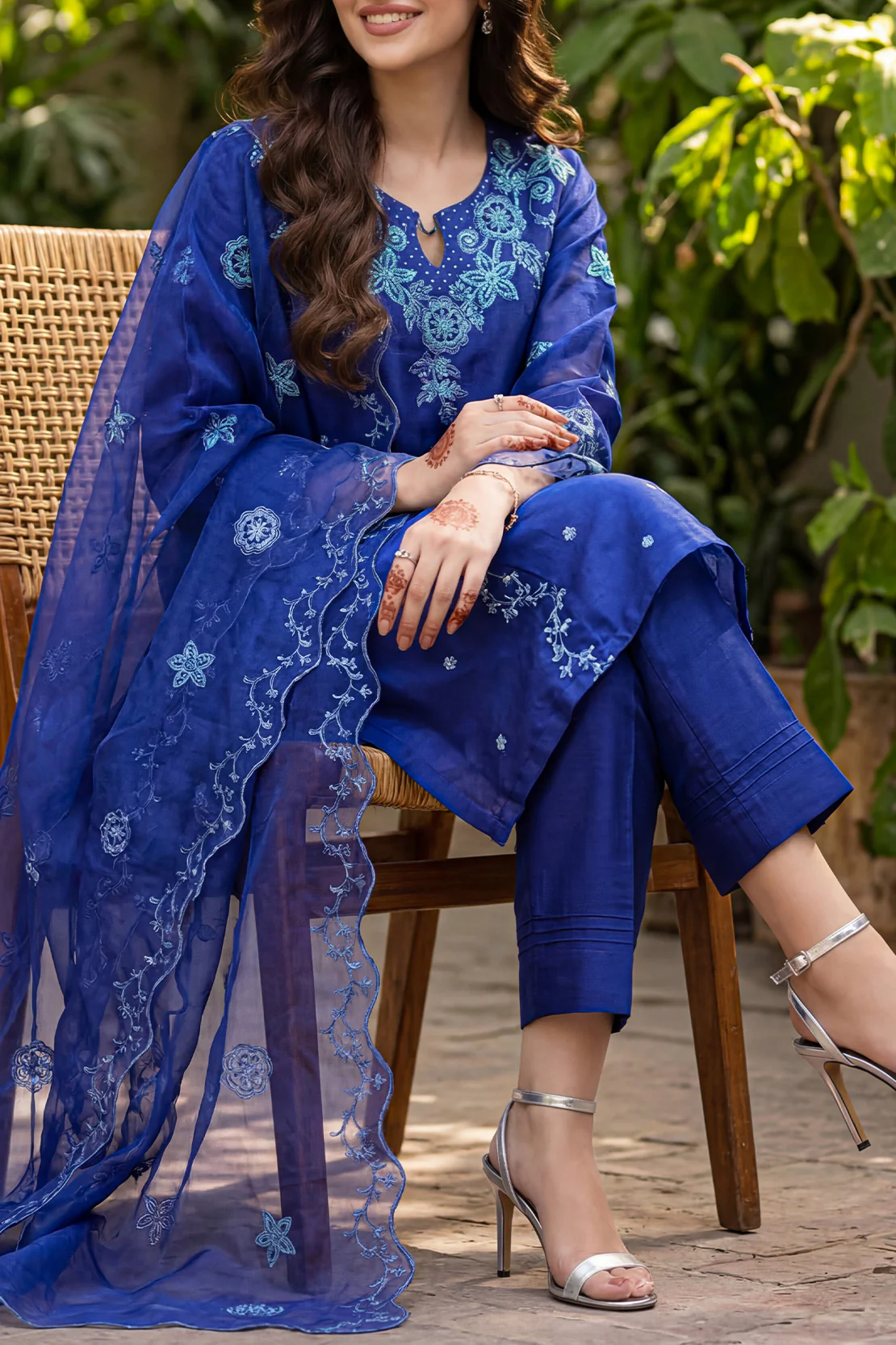 Solid Embroidered Stitched Organza 3 Piece - Image 2