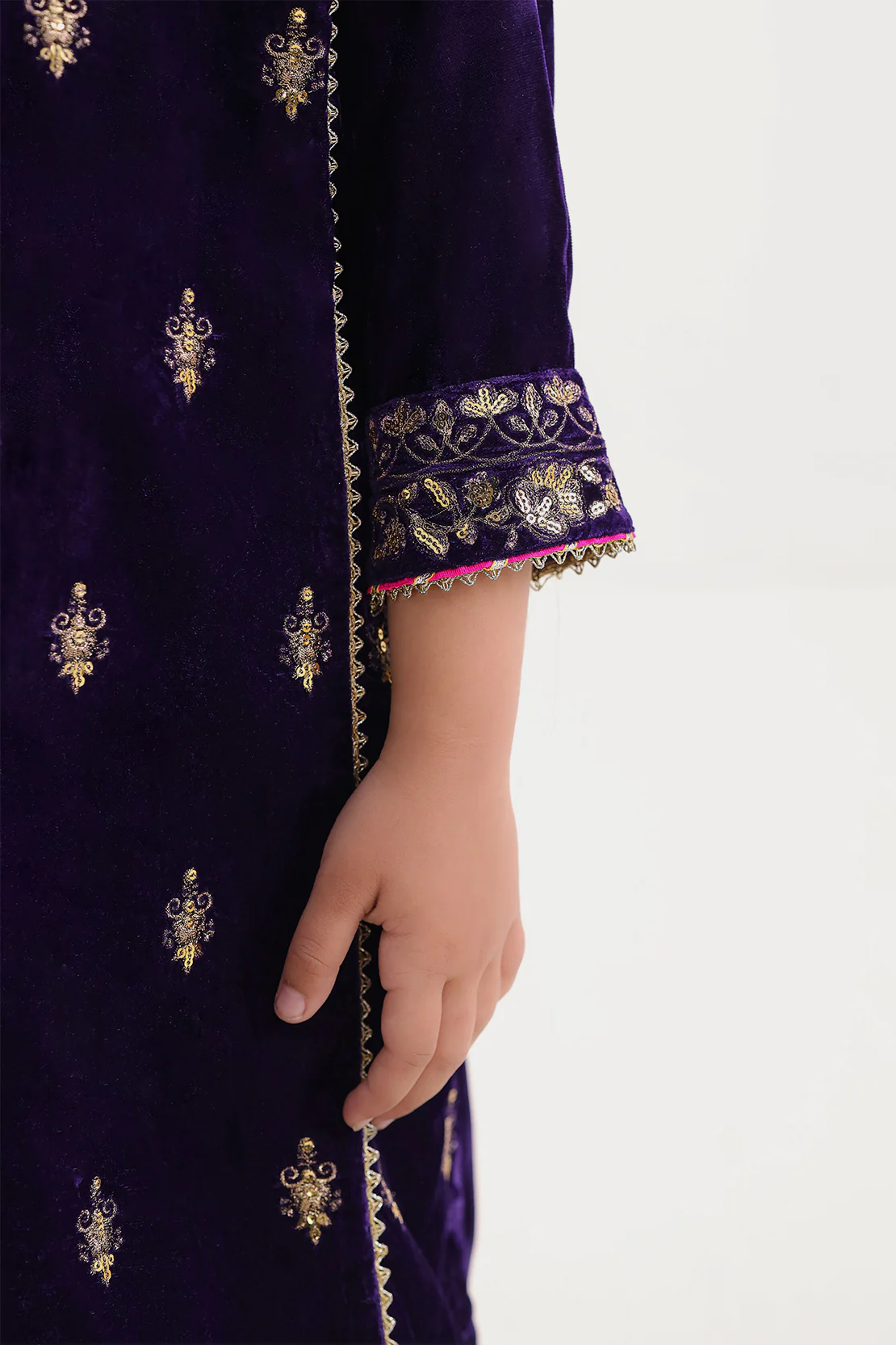 Solid Embroidered Velvet Stitched Shirt/trouser For Kids - Image 4