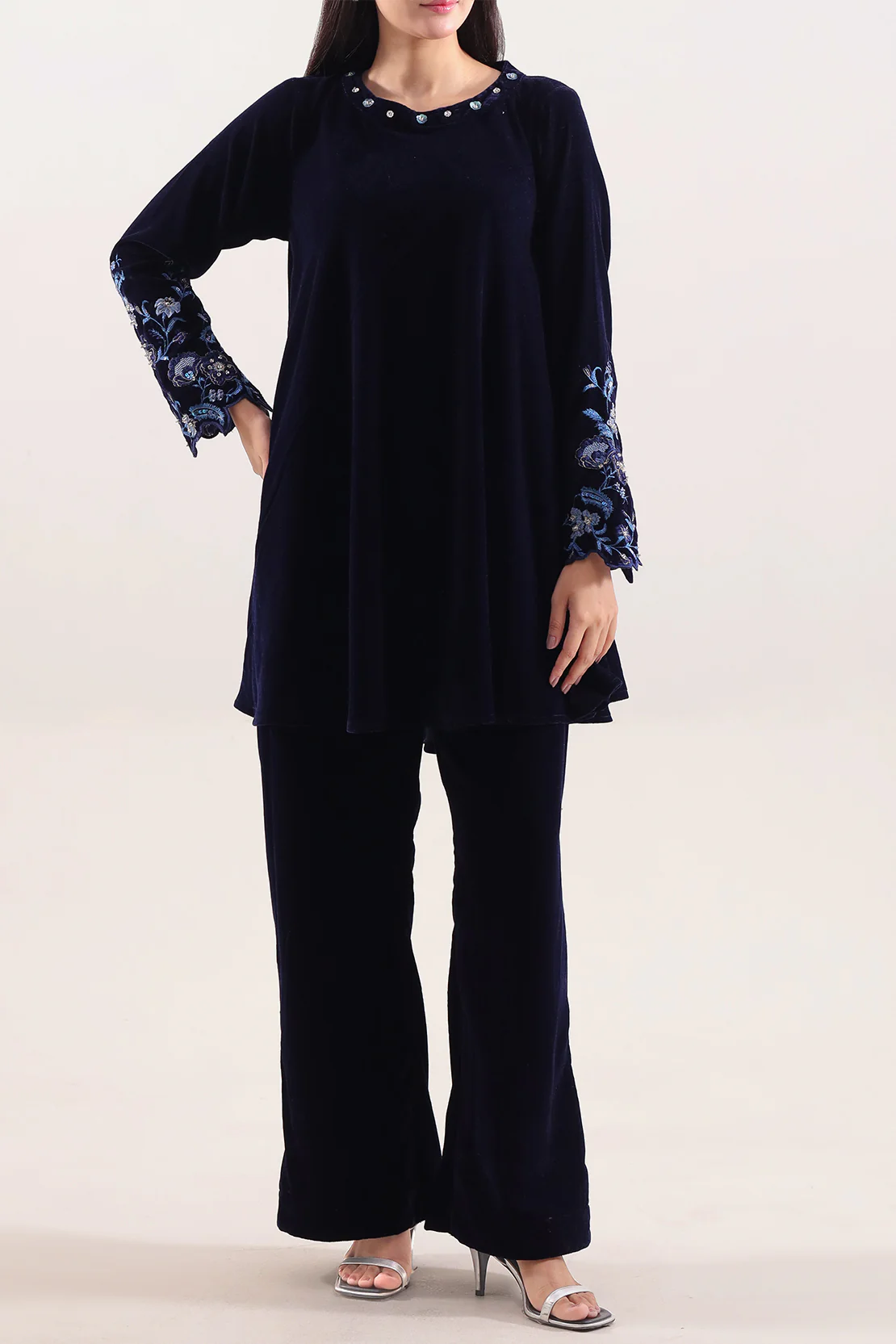 Solid Embroidered Velvet Stitched (Shirt/Trouser) - Image 3