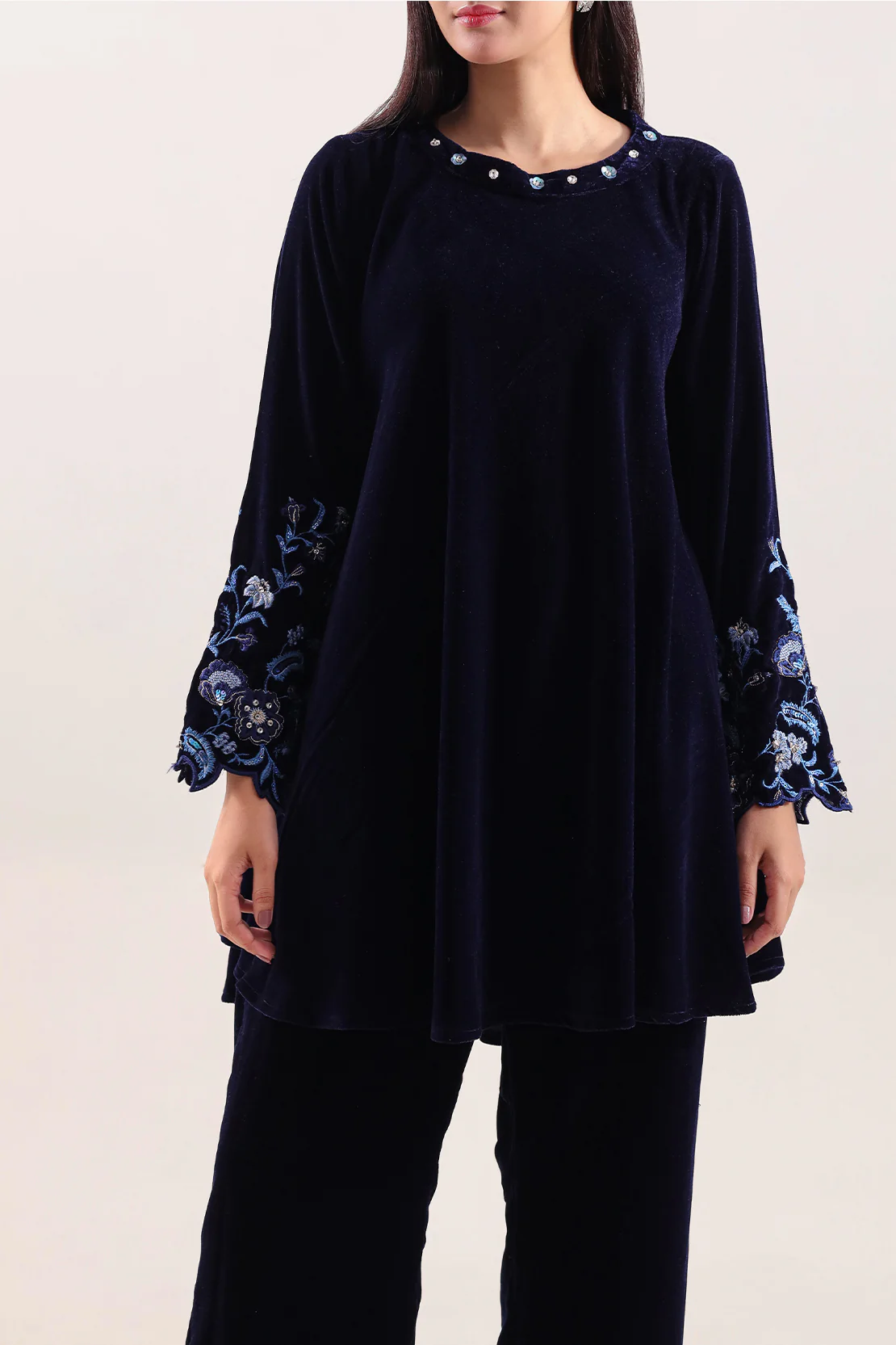 Solid Embroidered Velvet Stitched (Shirt/Trouser) - Image 4