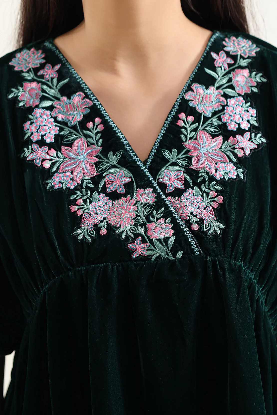 Solid Embroidered Velvet Stitched Shirt - Image 3