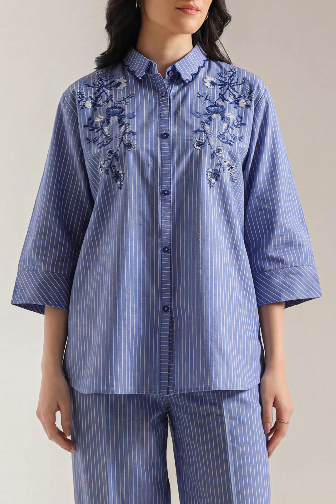 Solid Embroidered Yarn Dyed Stitched 2 Piece (Shirt/Trouser) - Image 2
