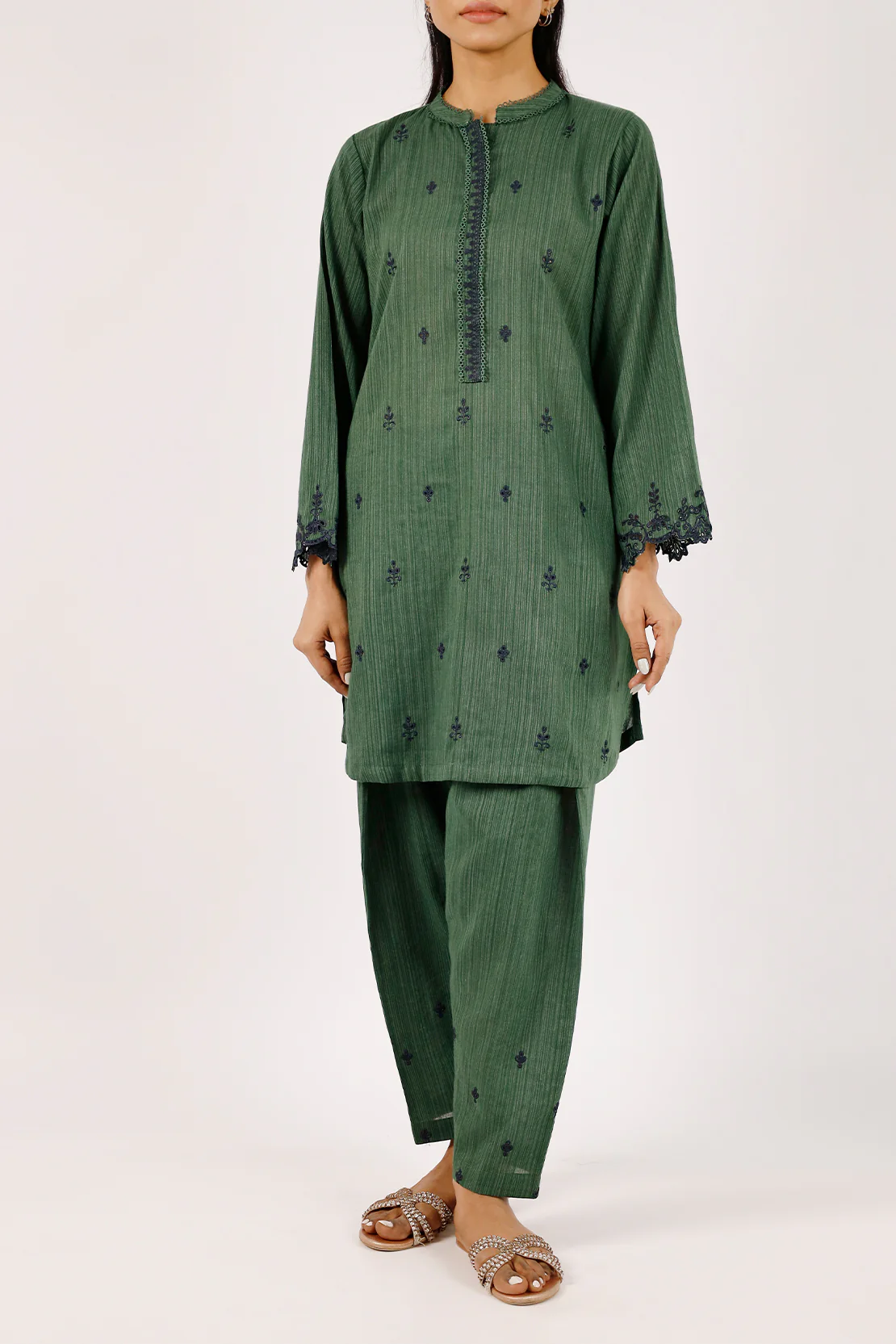 Solid Embroidered Zari Silk Touch Stitched 2 Piece (Shirt/Trouser) - Image 2