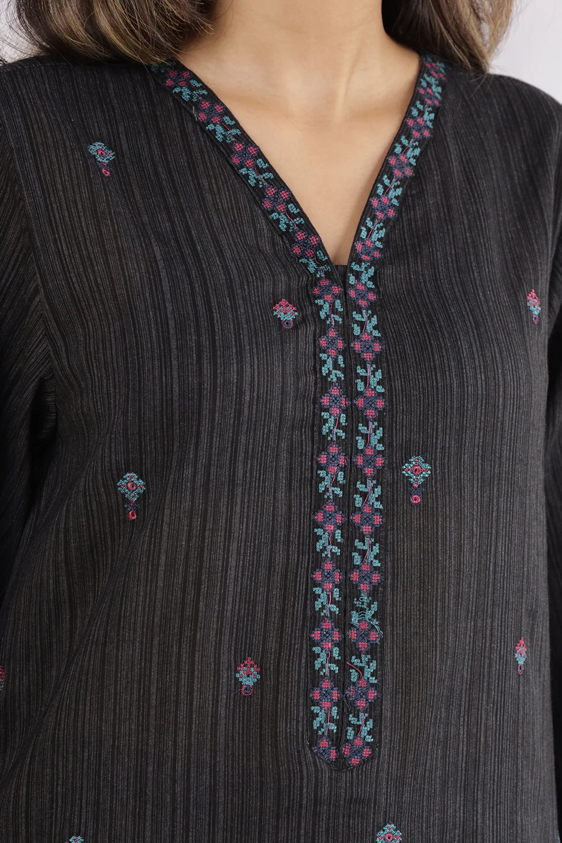 Solid Embroidered Zari Silk Touch Stitched 2 Piece (Shirt/Trouser) - Image 6