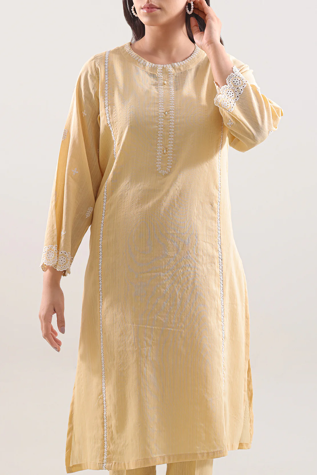 Solid Embroidered Zari Filament Stitched Shirt - Image 3