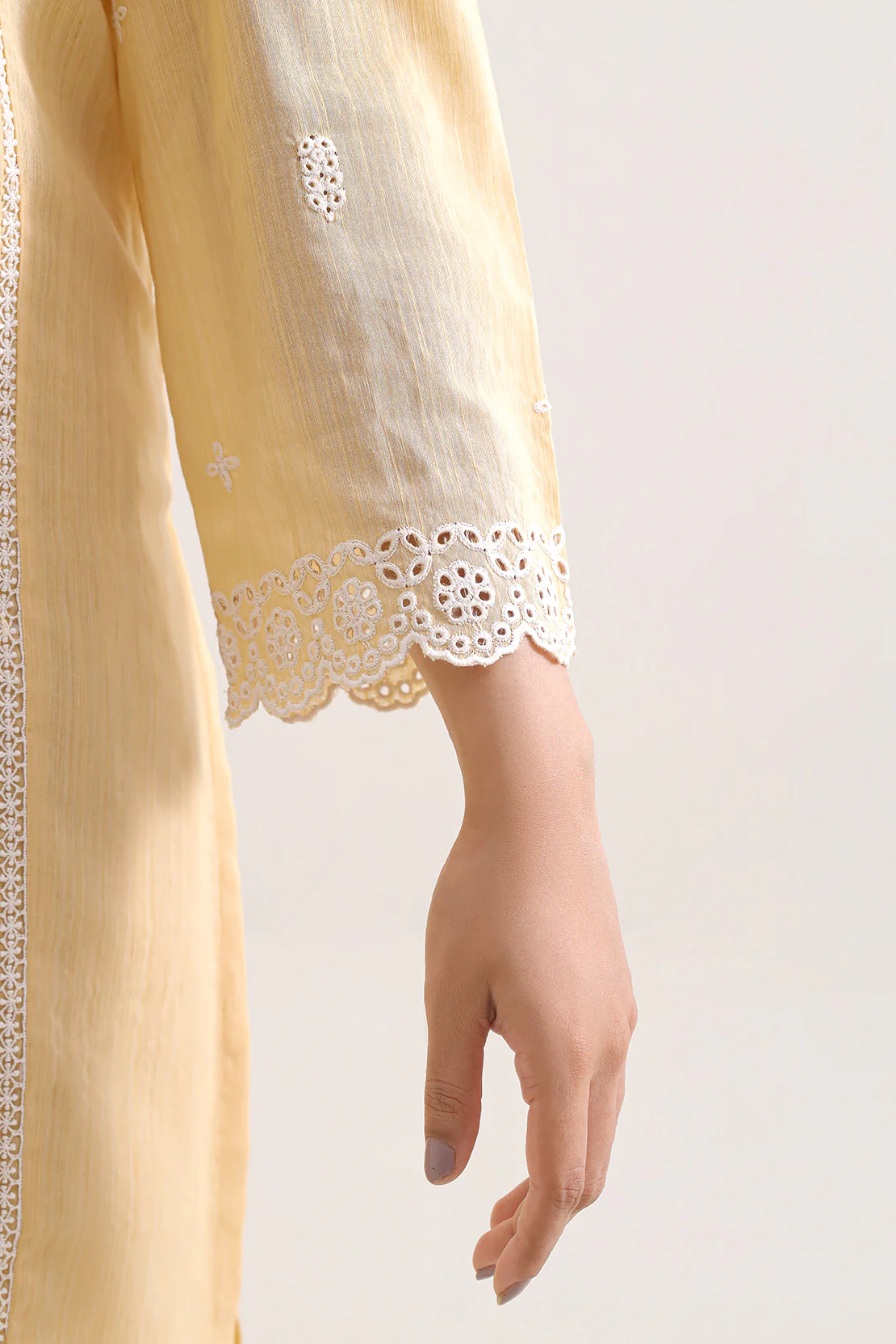 Solid Embroidered Zari Filament Stitched Shirt - Image 5