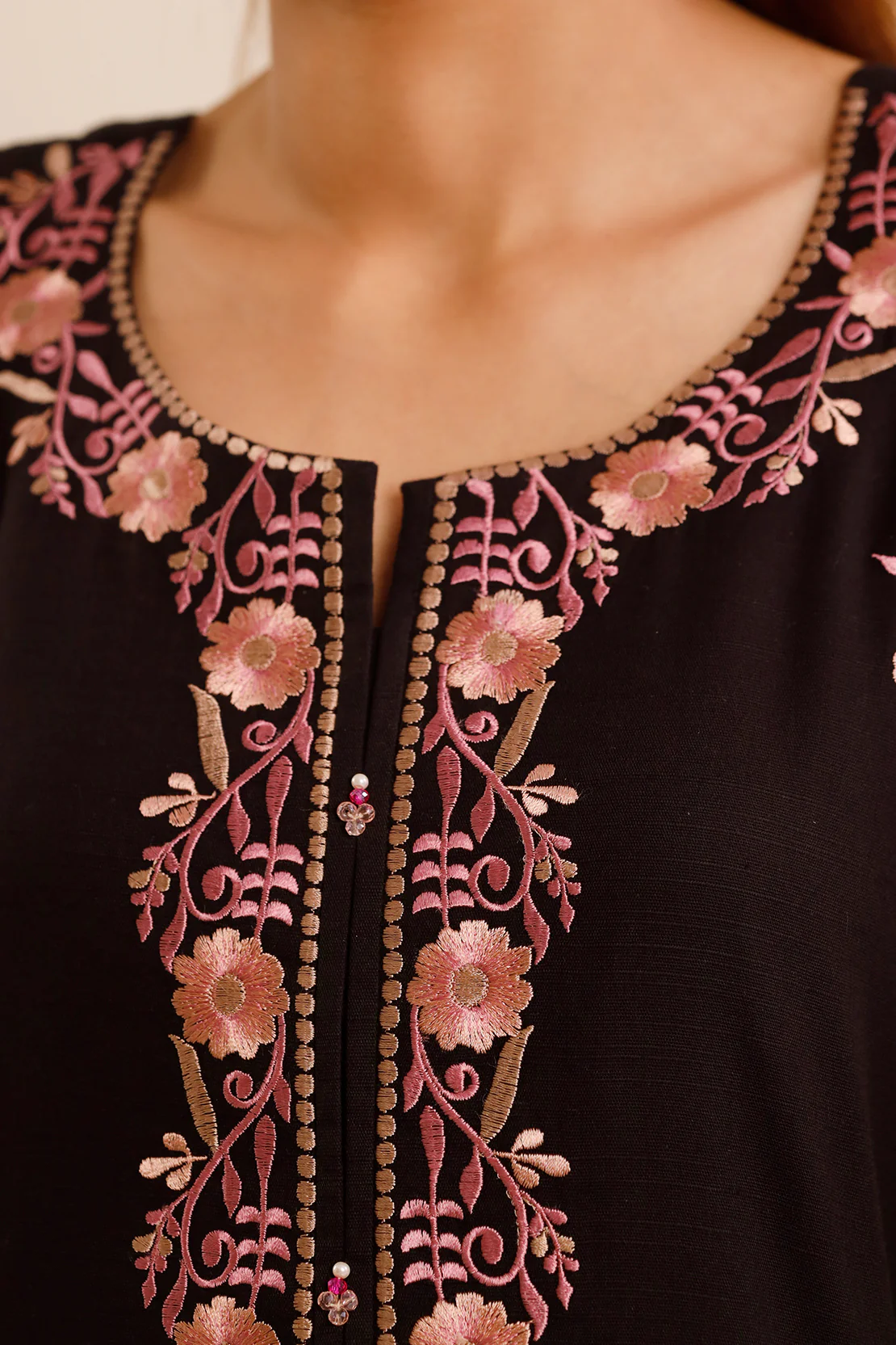 Solid Embroidered Zari Strip Stitched 2 Piece (Shirt/Trouser) - Image 4