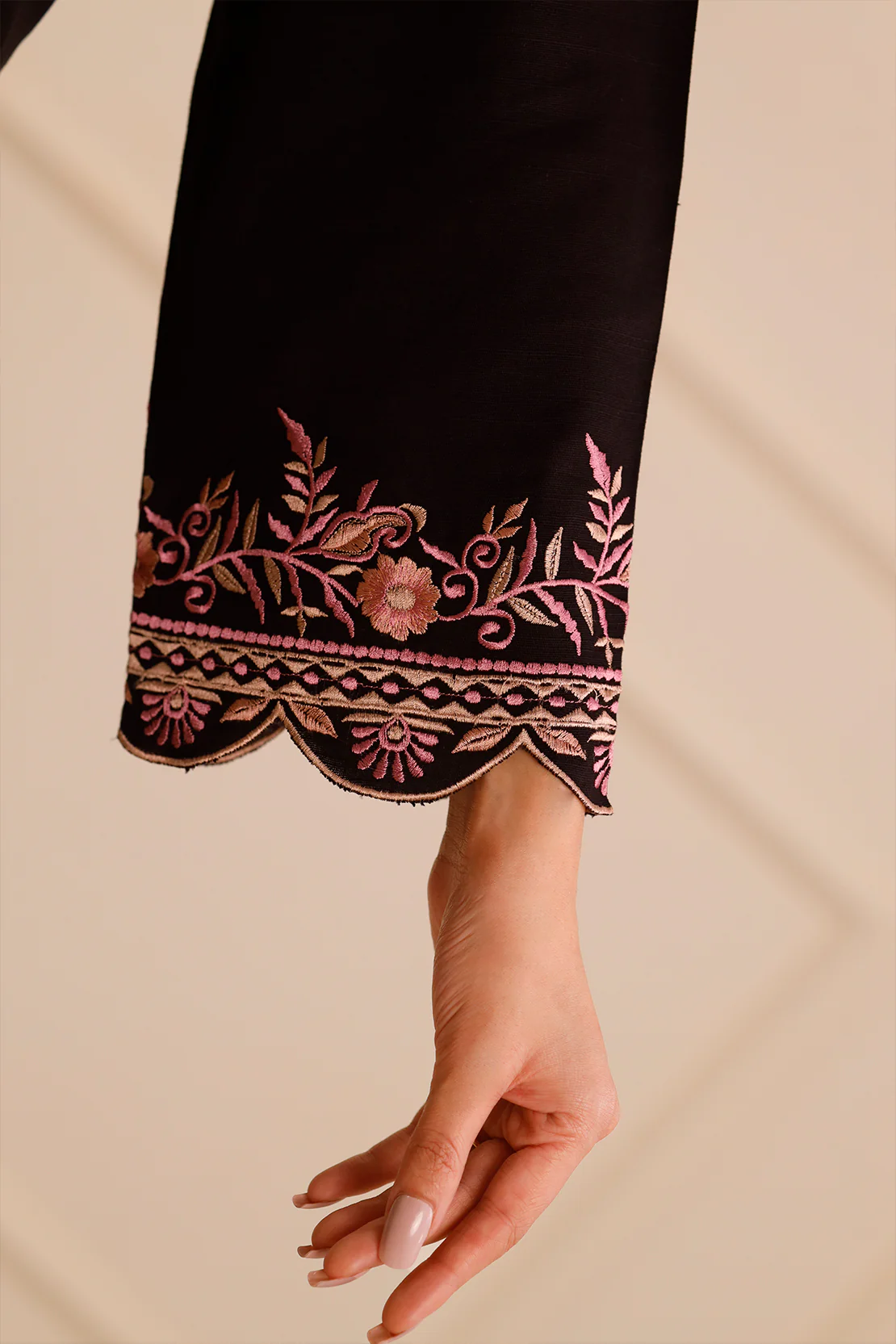 Solid Embroidered Zari Strip Stitched 2 Piece (Shirt/Trouser) - Image 5