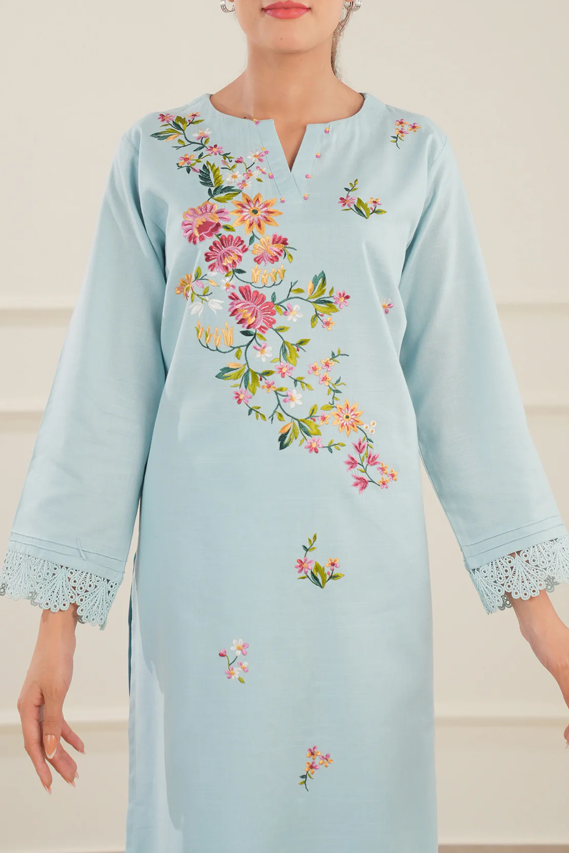 Solid Embroidered Zari Stript Stitched 2 Piece (Shirt/Trouser)