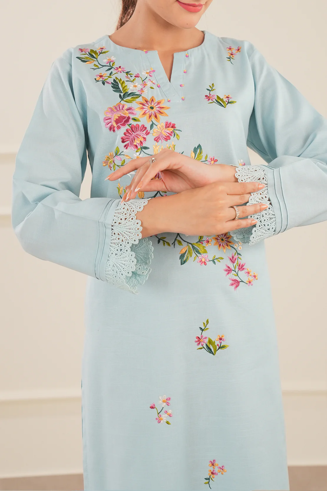 Solid Embroidered Zari Stript Stitched 2 Piece (Shirt/Trouser) - Image 3