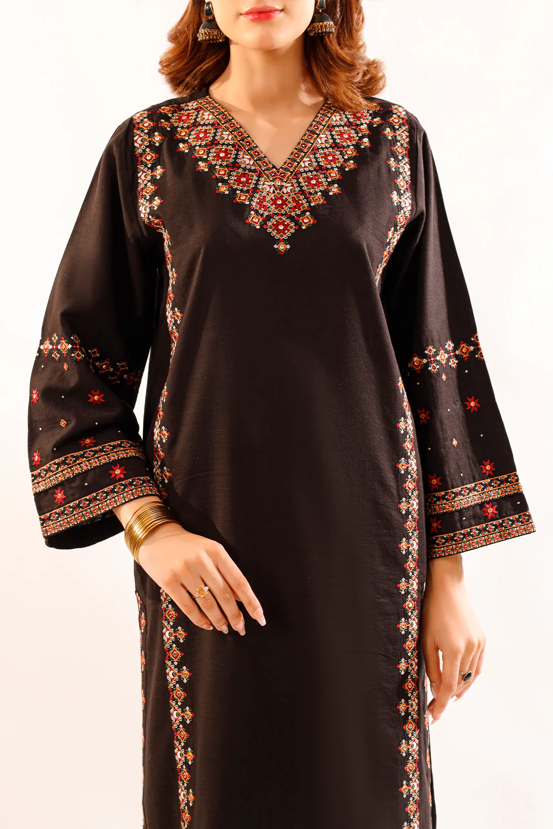 Solid Embroidered Zari Stript Stitched 2 Piece (Shirt/Trouser) - Image 3