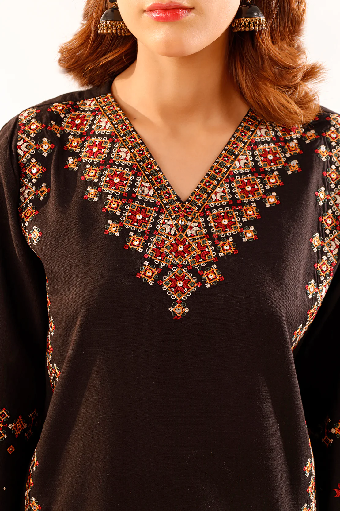 Solid Embroidered Zari Stript Stitched 2 Piece (Shirt/Trouser) - Image 4