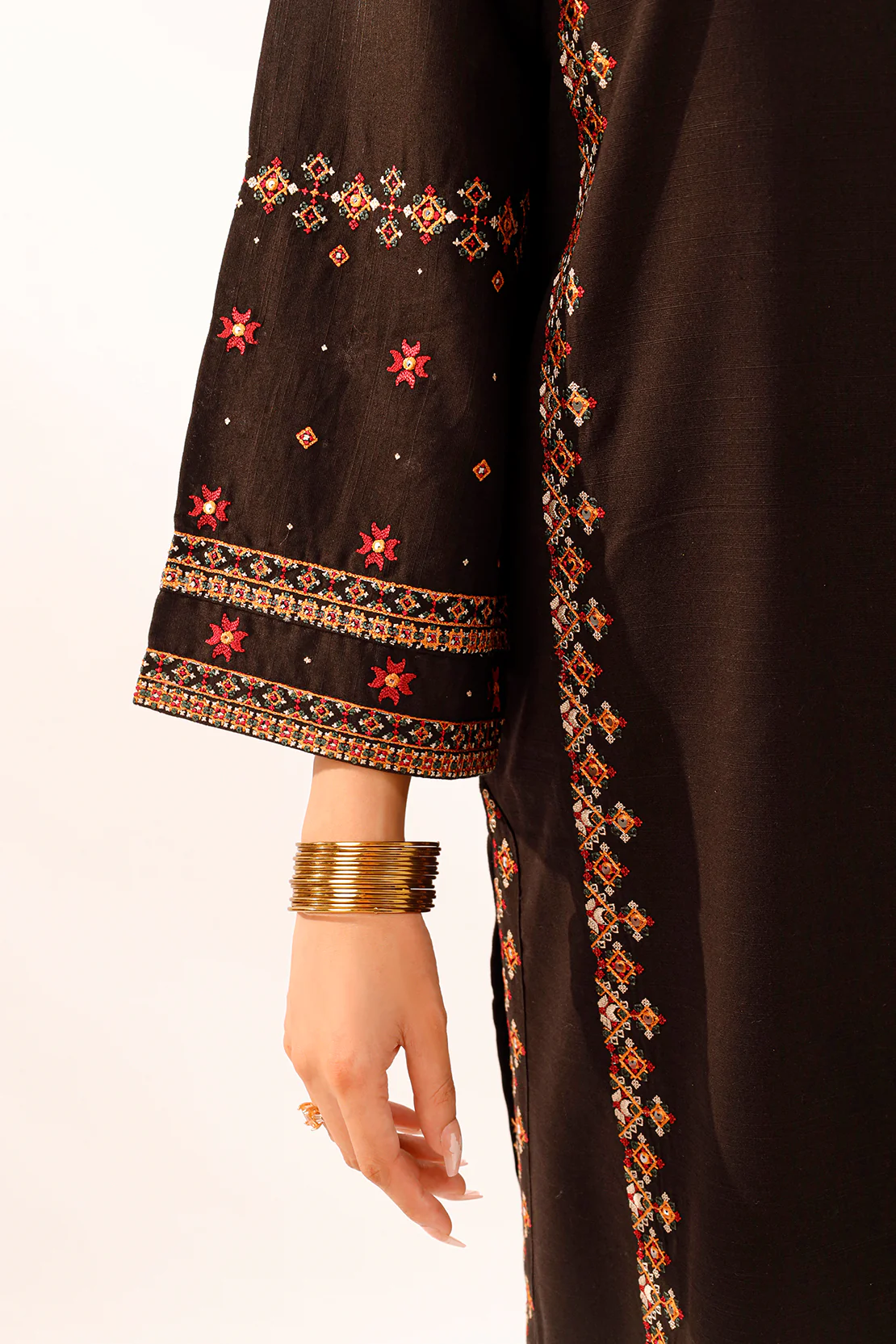 Solid Embroidered Zari Stript Stitched 2 Piece (Shirt/Trouser) - Image 5