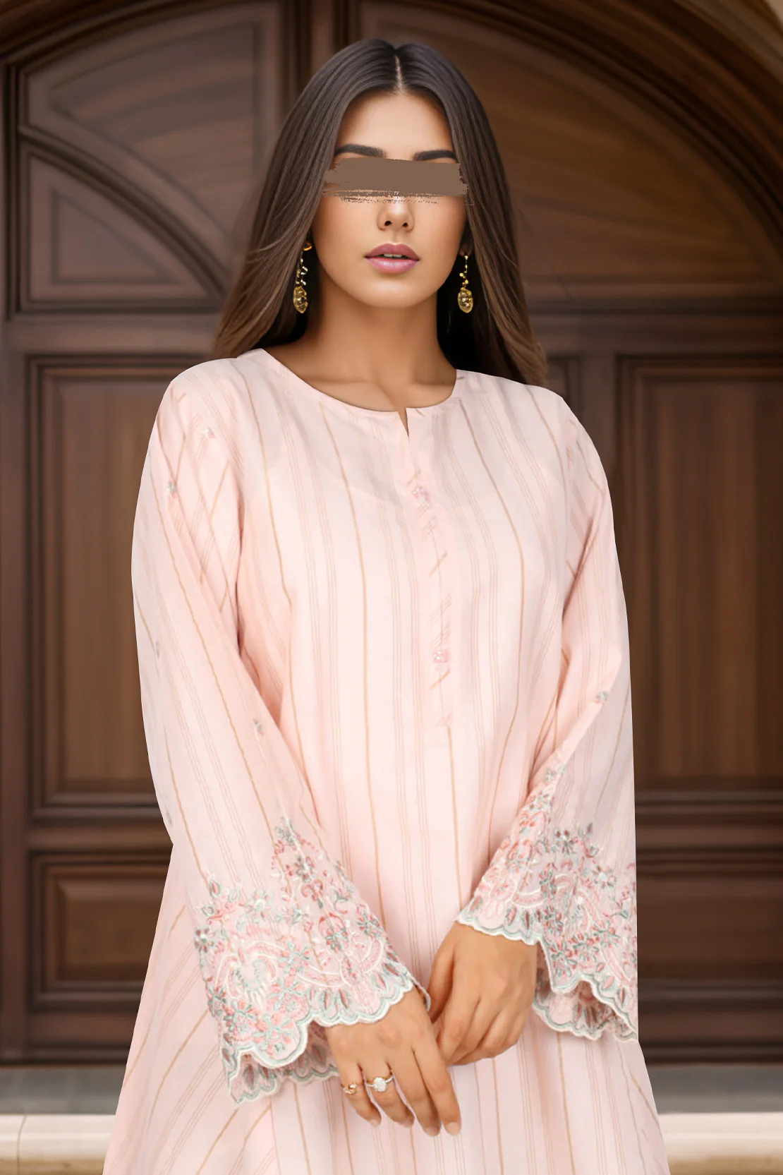 Solid Embroidery Soft Raw Silk Stitched Shirt - Image 3
