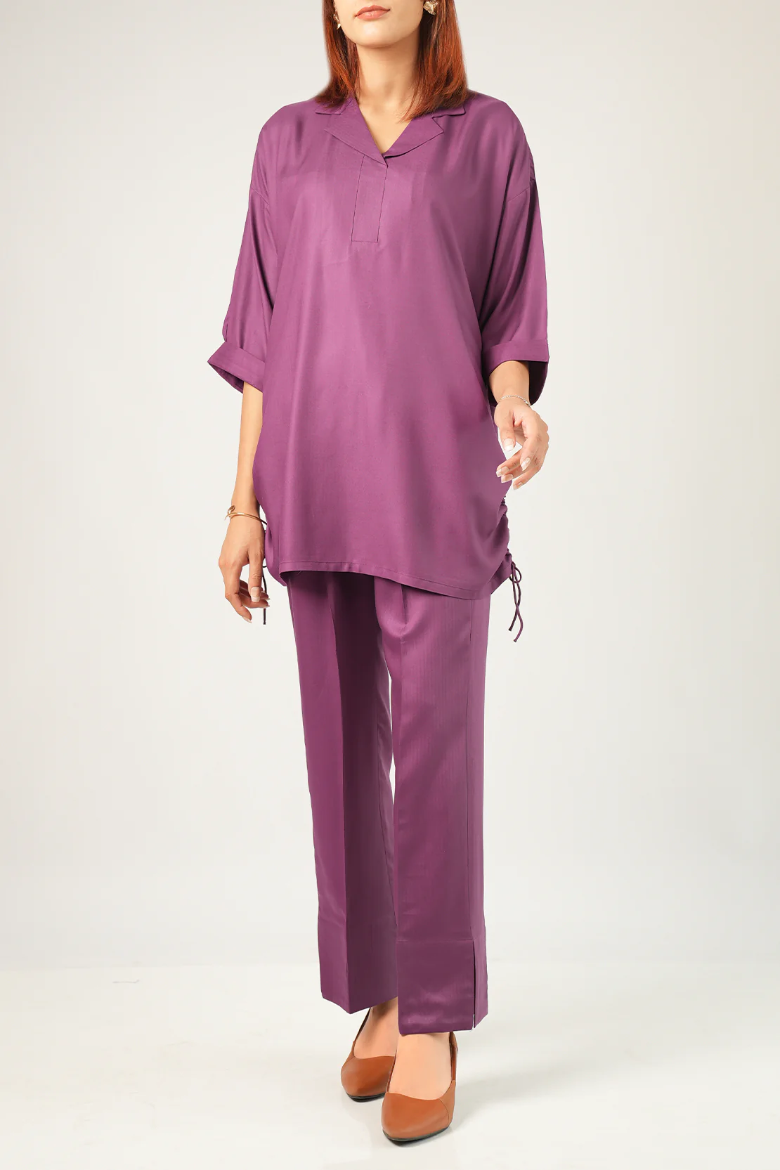 Solid Pashmina Stitched 2 Piece Shirt/Trouser - Image 2