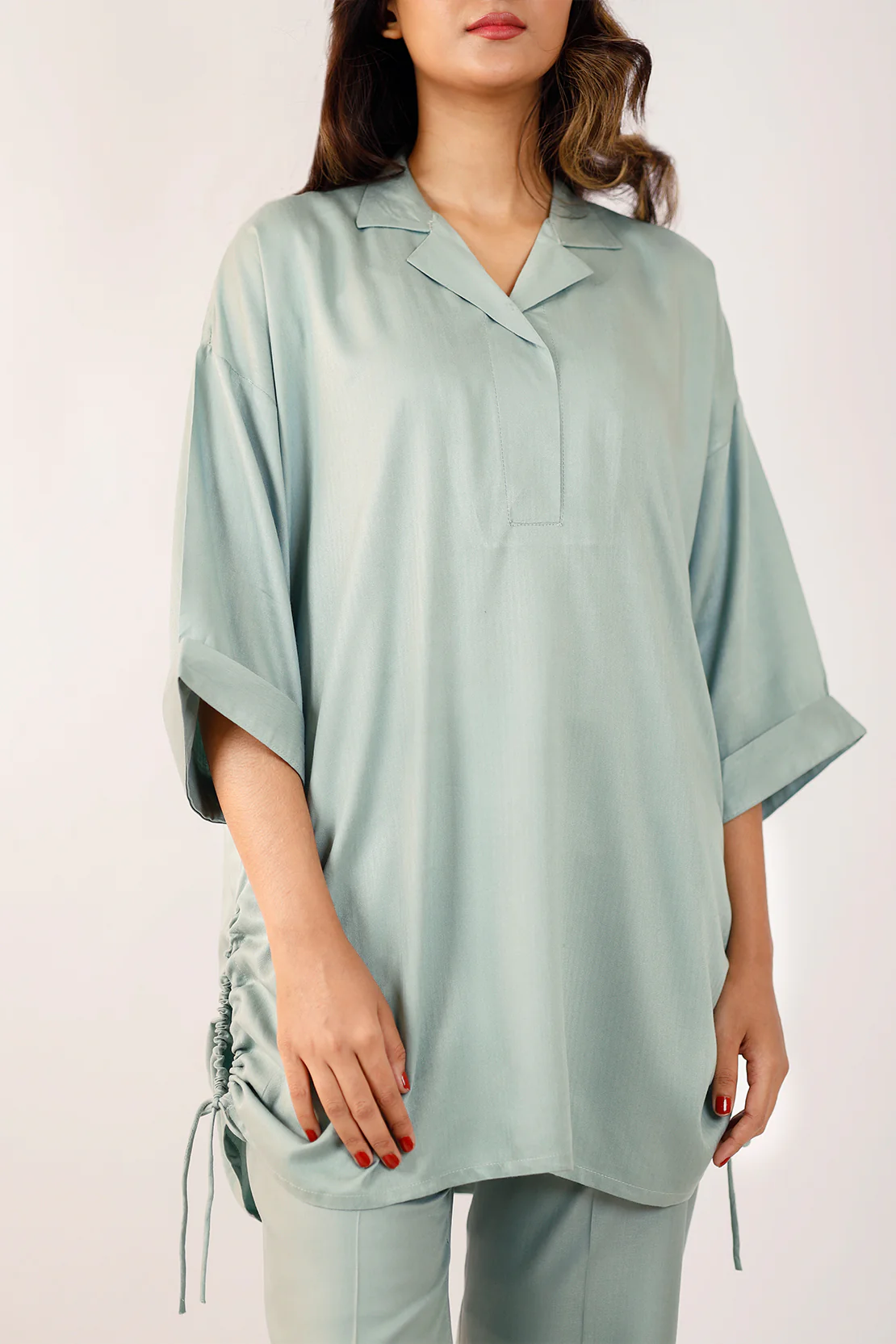 Solid Pashmina Stitched Shirt - Image 4