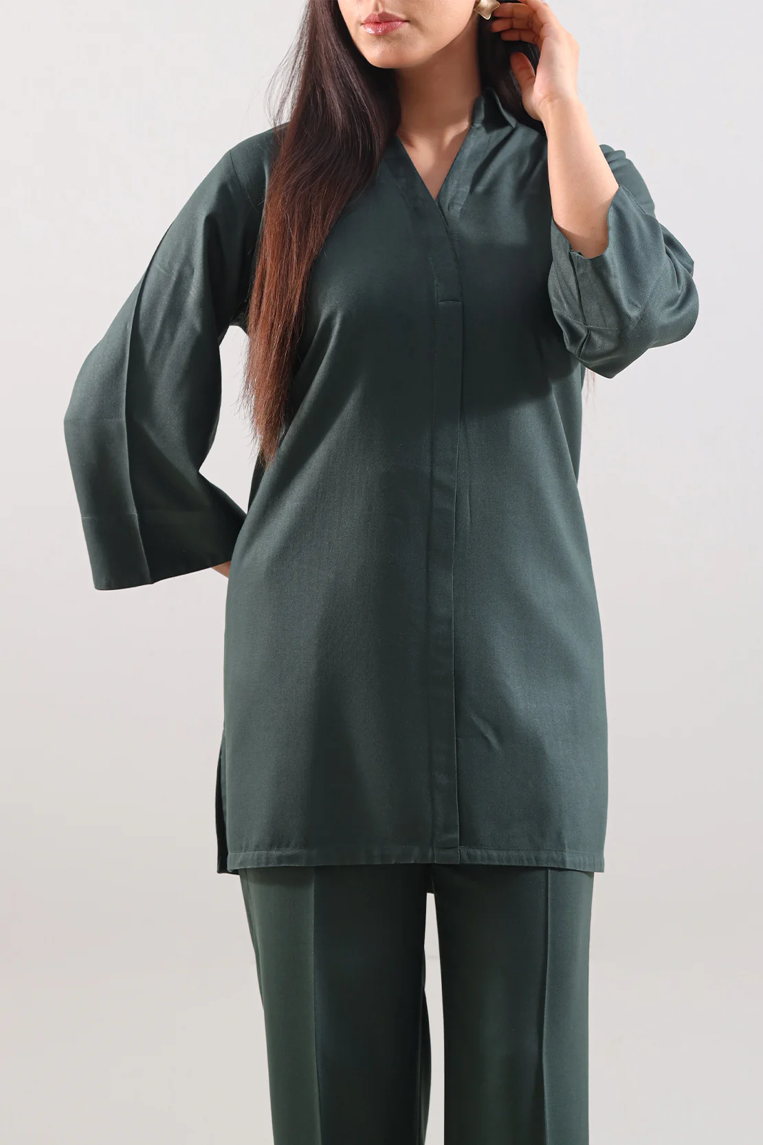 Solid Peach Fabric Stitched 2 Piece (Shirt/Trouser) - Image 2
