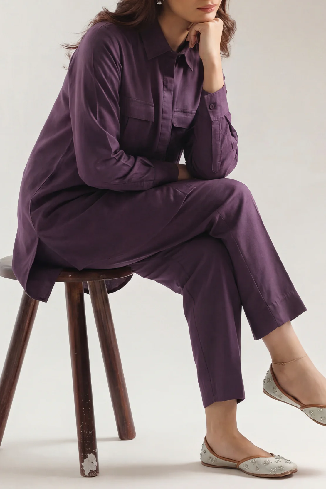 Solid Peach Fabric Stitched 2 Piece (Shirt/Trouser) - Image 2