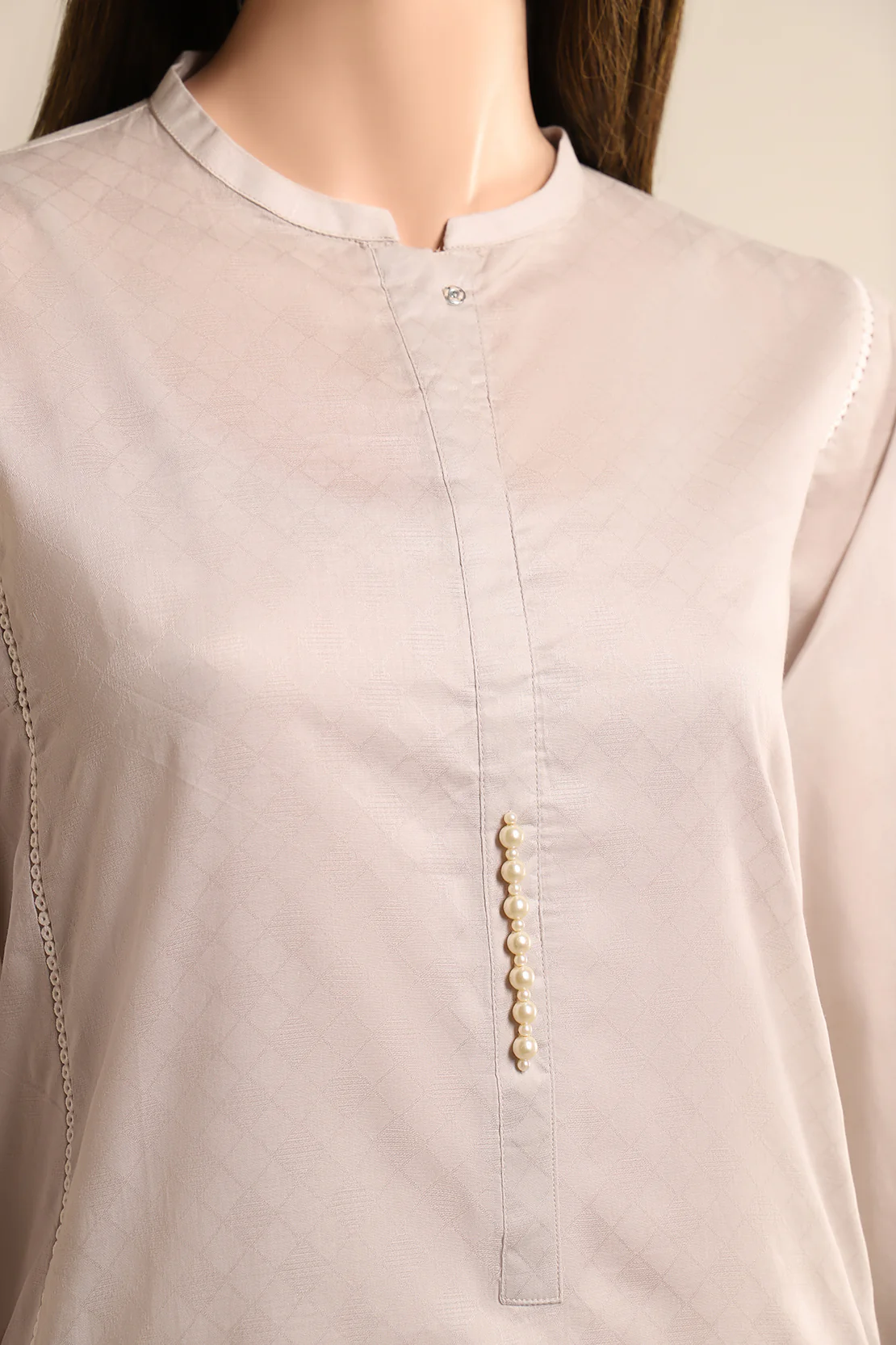 Solid Lawn Jacquard Stitched Shirt - Image 3