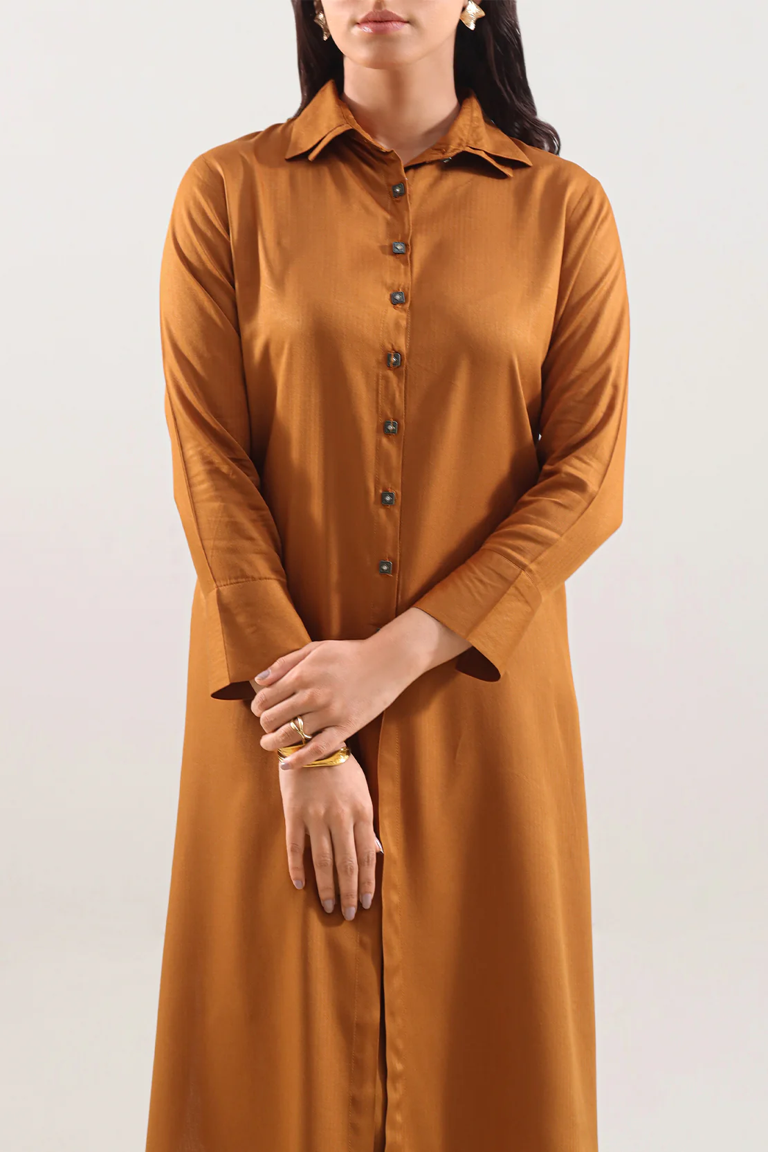 Solid Pashmina Stitched Shirt - Image 2
