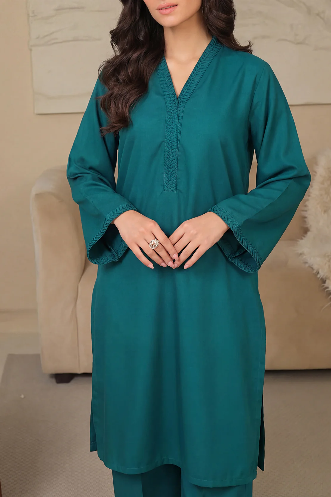 Solid Peach Fabric Stitched 2 Piece (Shirt/Trouser) - Image 3
