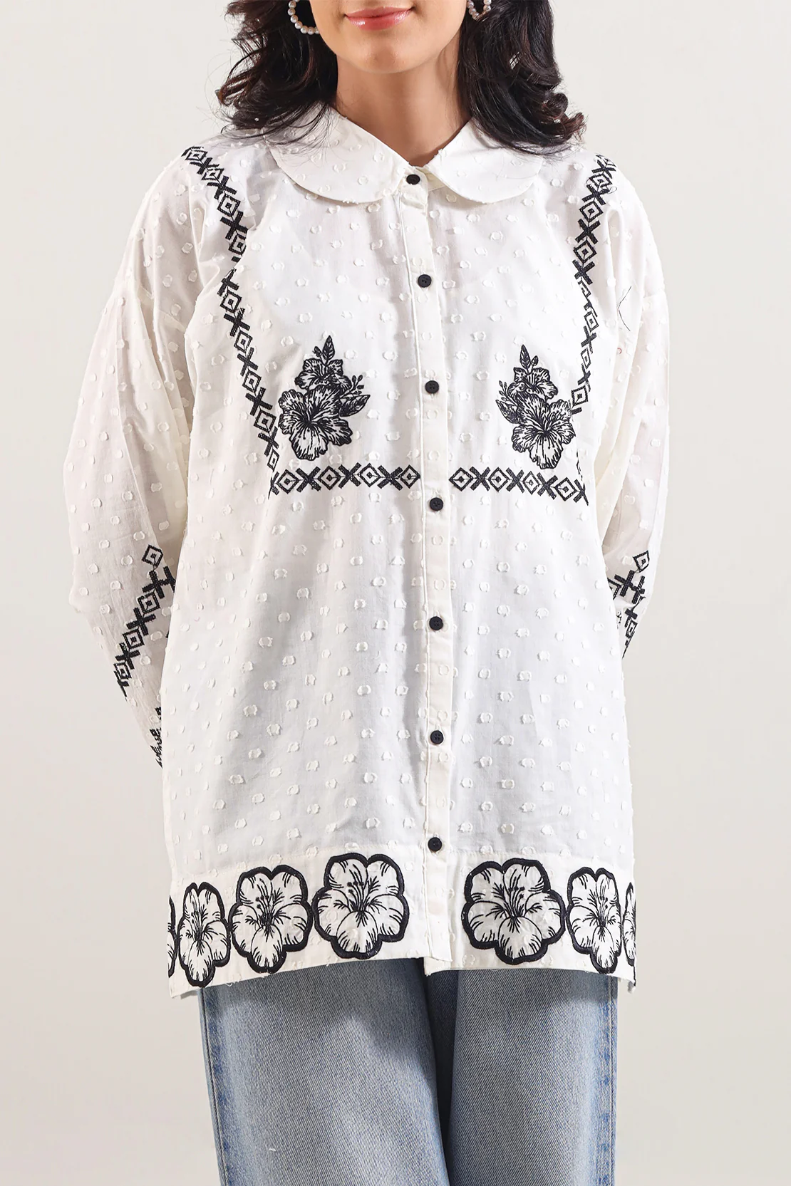 Solid Reverse Jacquard Stitched Shirt - Image 2