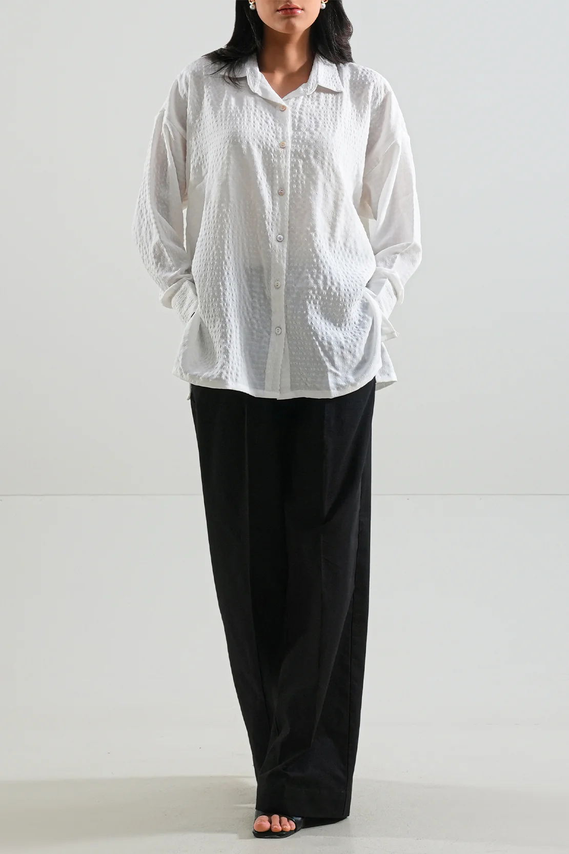 Solid Seersucker Stitched Shirt