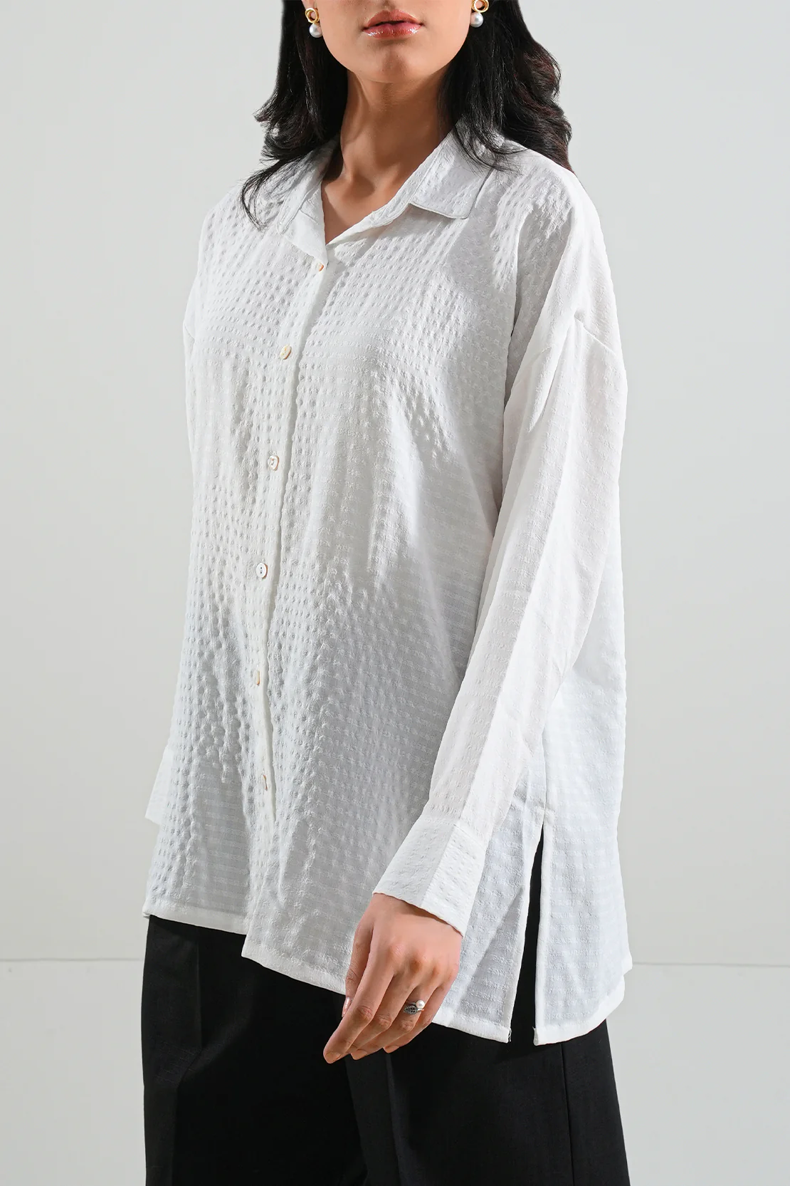 Solid Seersucker Stitched Shirt - Image 3
