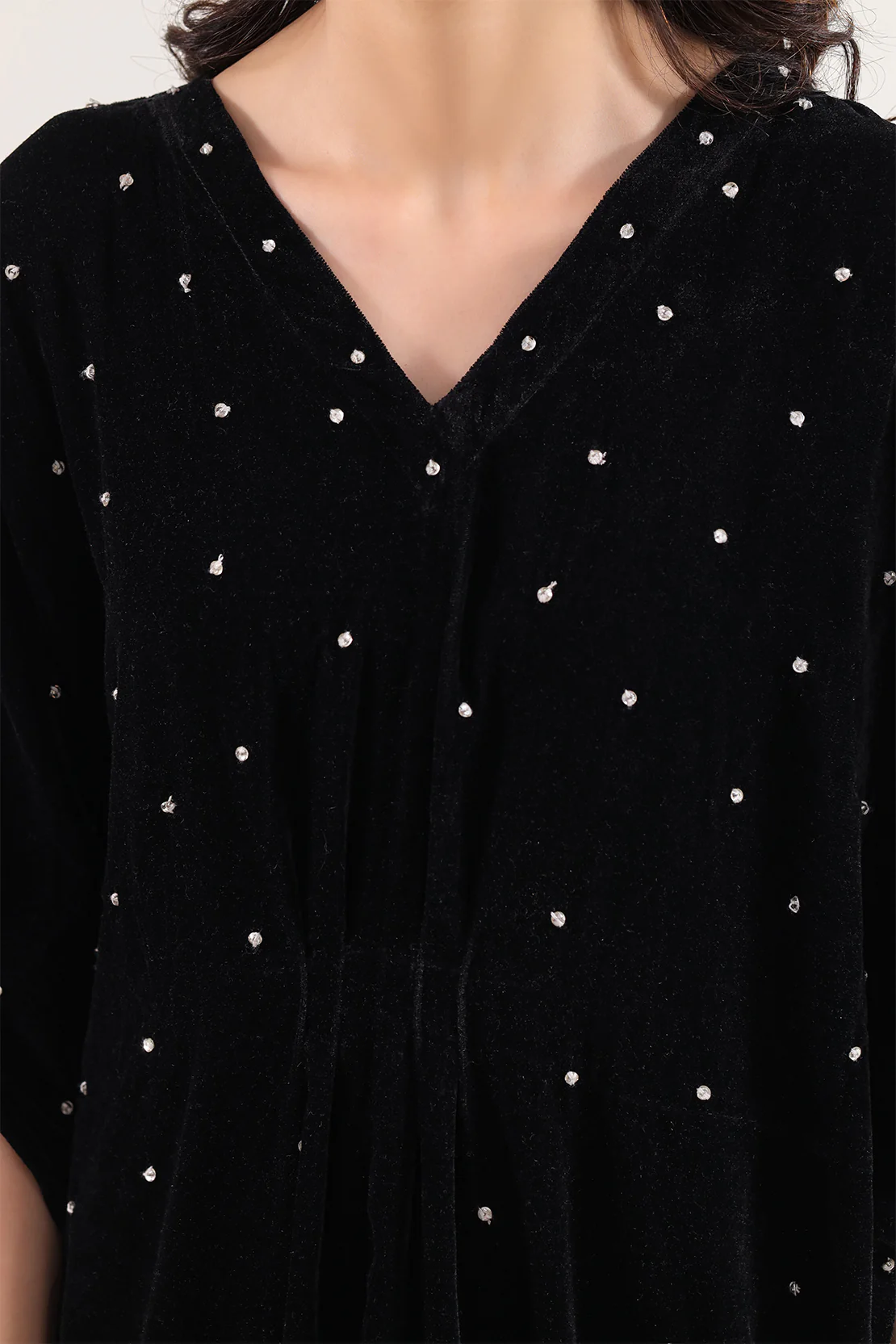 Solid Velvet Kaftaan Stitched Shirt - Image 4