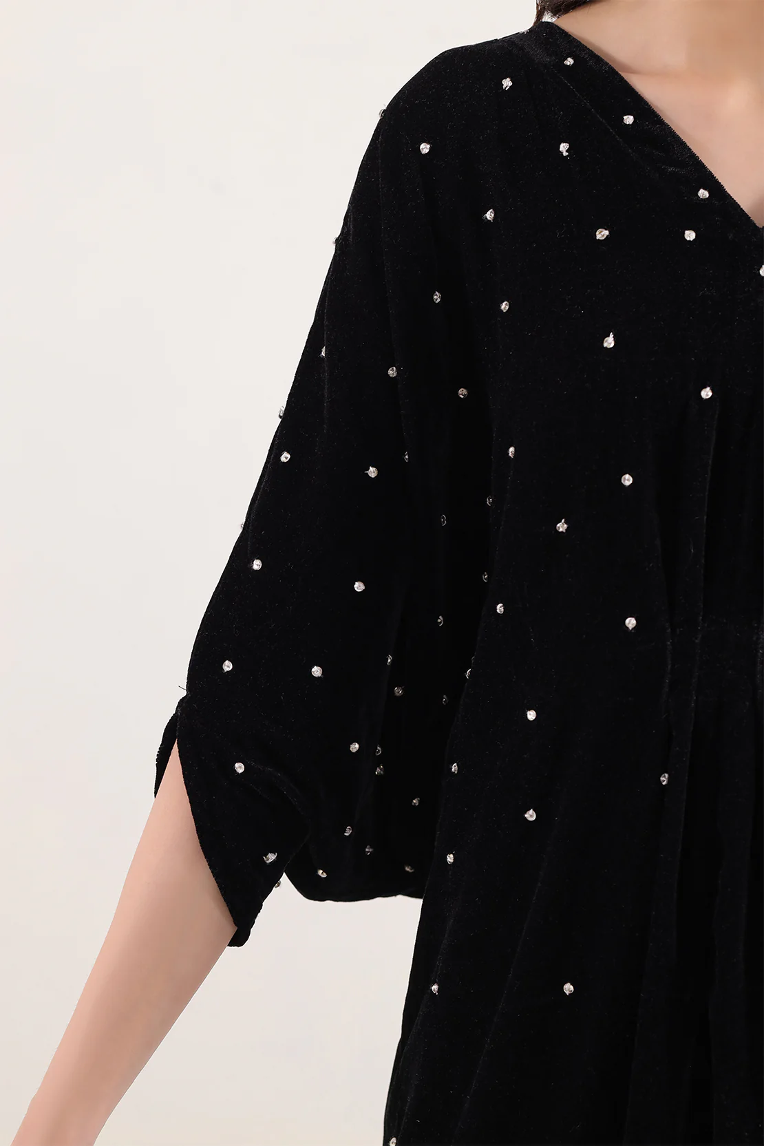 Solid Velvet Kaftaan Stitched Shirt - Image 5
