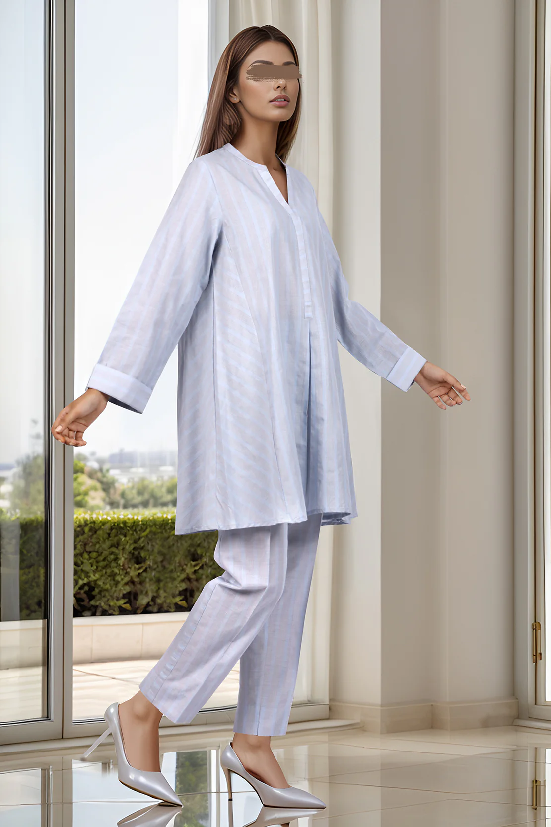Solid Soft Raw Silk Stitched Shirt - Image 3