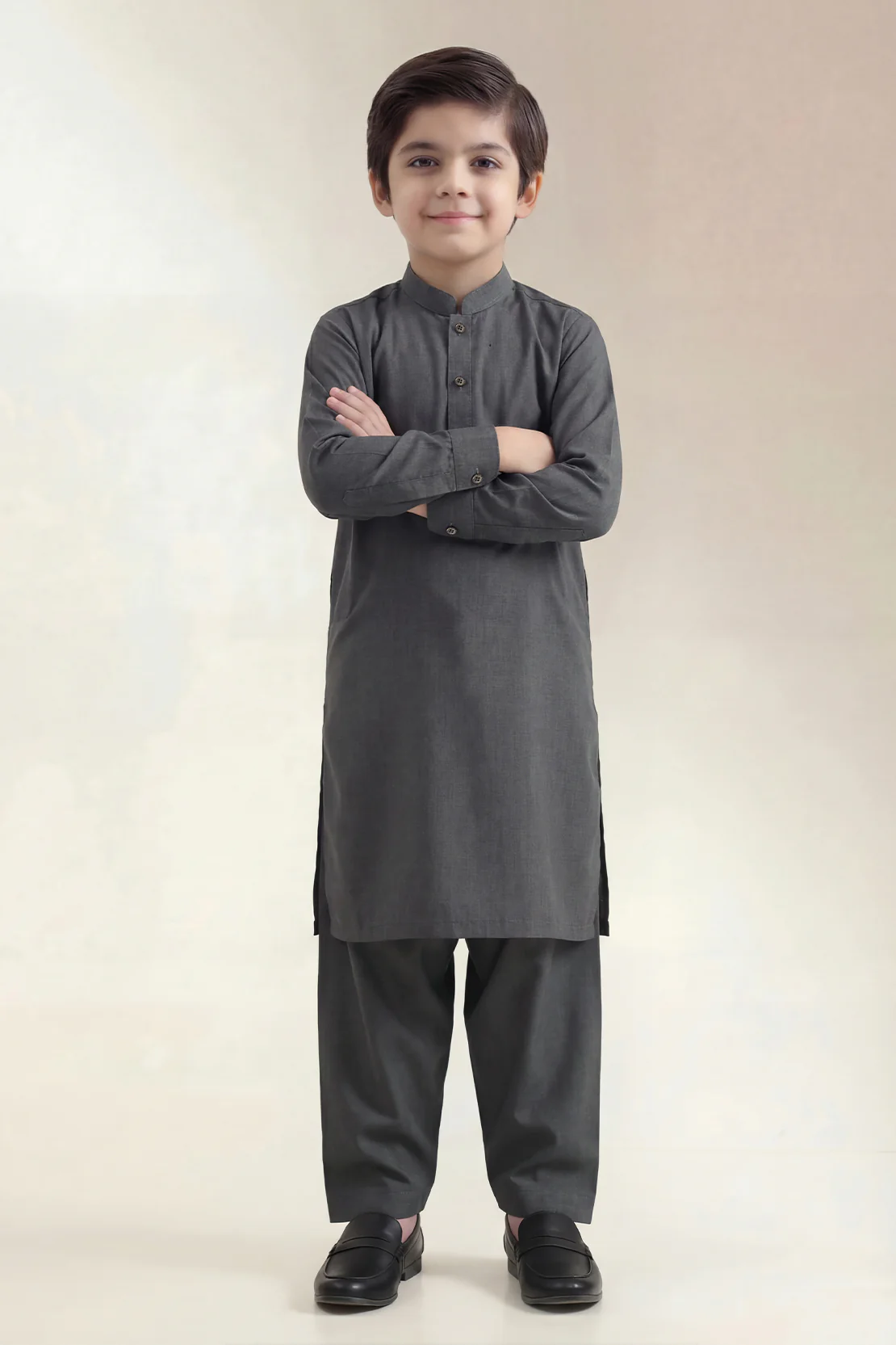 Solid Wash N Wear Stitched 2 Piece (Shirt/Trouser) For Boys