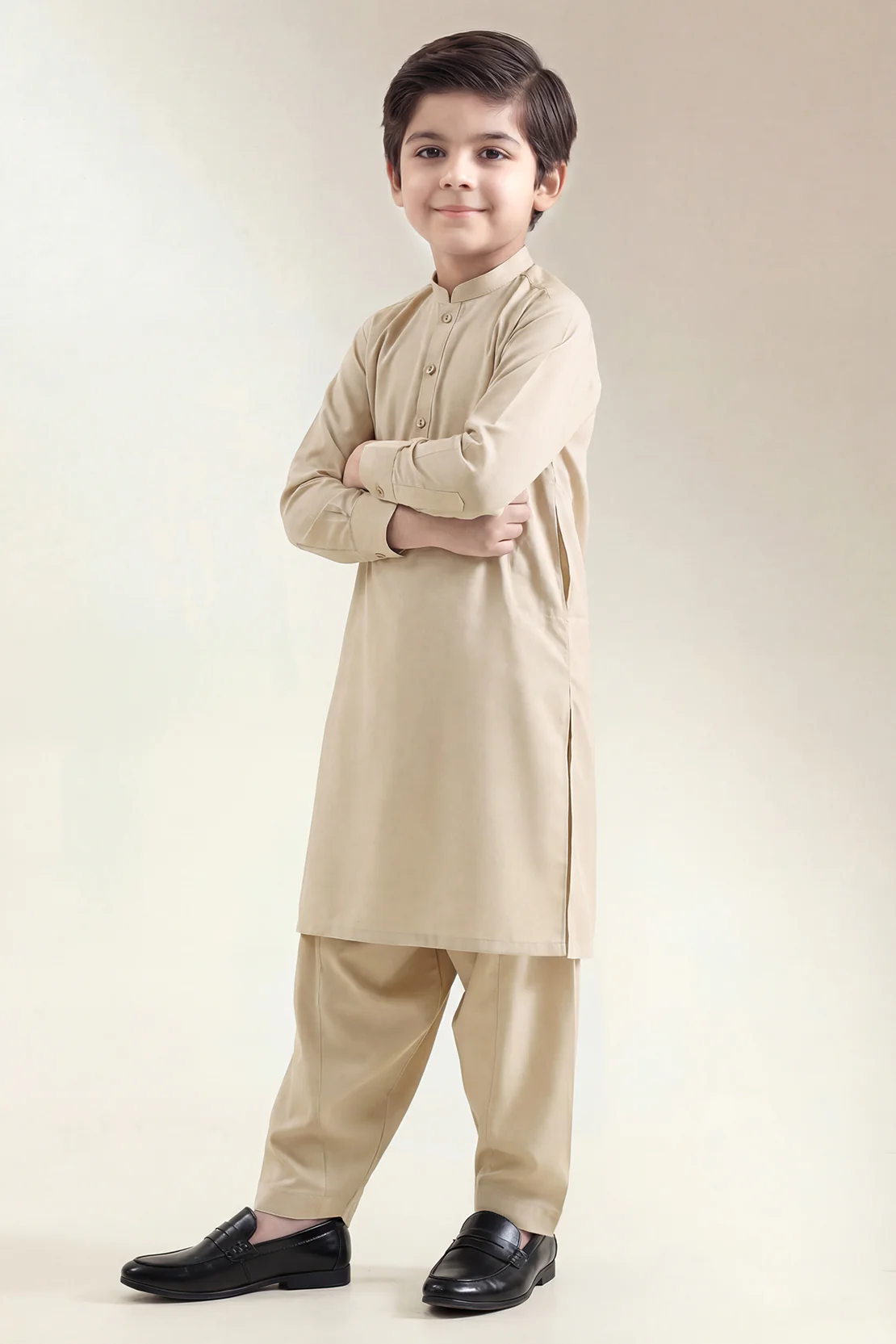 Solid Wash N Wear Stitched 2 Piece (Shirt/Trouser) For Boys - Image 2